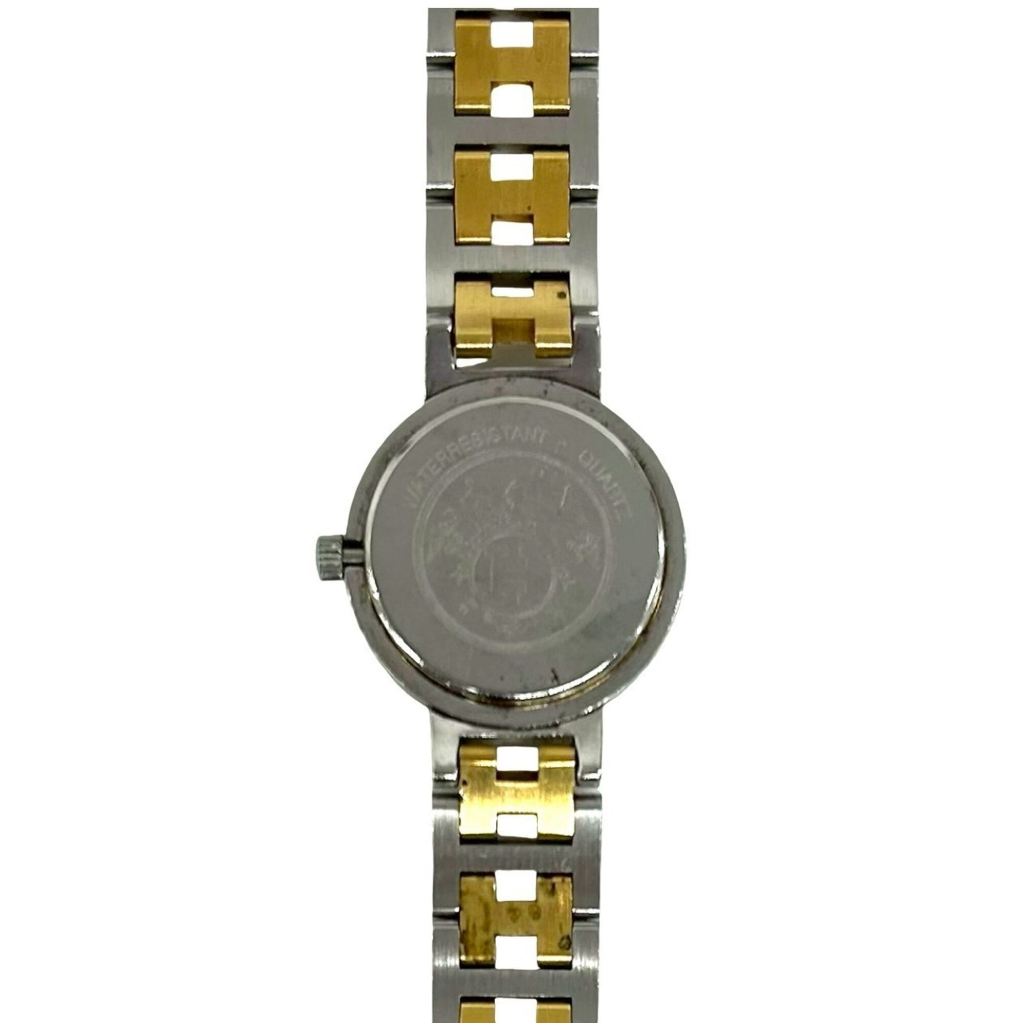 HERMES Vintage Clipper Logo Engraved Stainless Steel GP Wristwatch Silver Gold 40594
