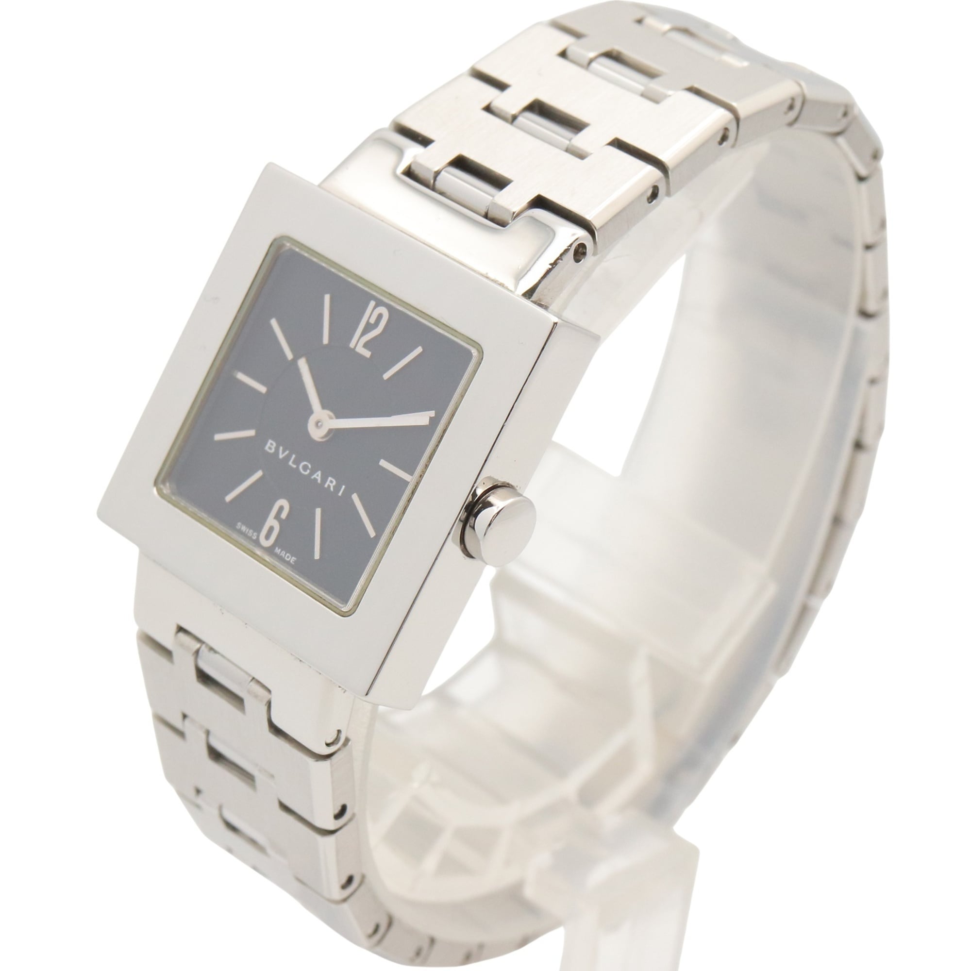 Bulgari BVLGARI Quadrato Watch, Stainless Steel, Women's, Black, SQ22SS