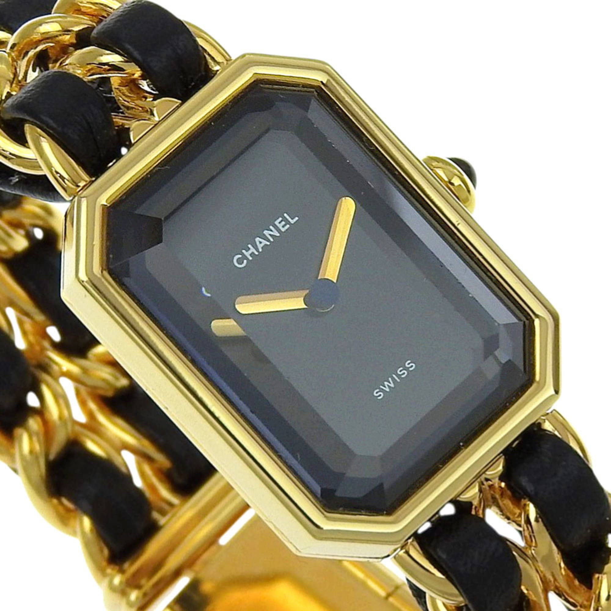 CHANEL Premiere S-horloge H0001, verguld leer, quartz uurwerk, analoge wijzerplaat, zwarte wijzerplaat, dameshorloge