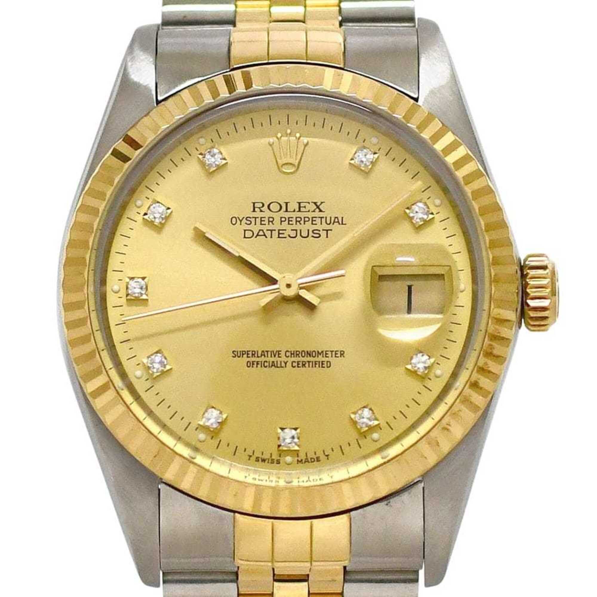 Rolex Datejust Gold Silver Watch 16013G Men's 10P Diamond 750 Stainless Steel Combination Automatic R313*** ROLEX