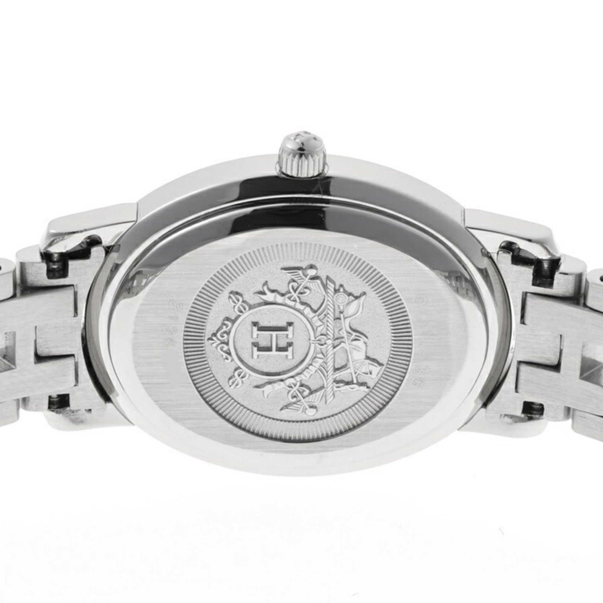 Hermès Clipper Ovale en nacre CO1.230, 12 pierres, lunette sertie de diamants, boîtier Rose mouvement Quartz