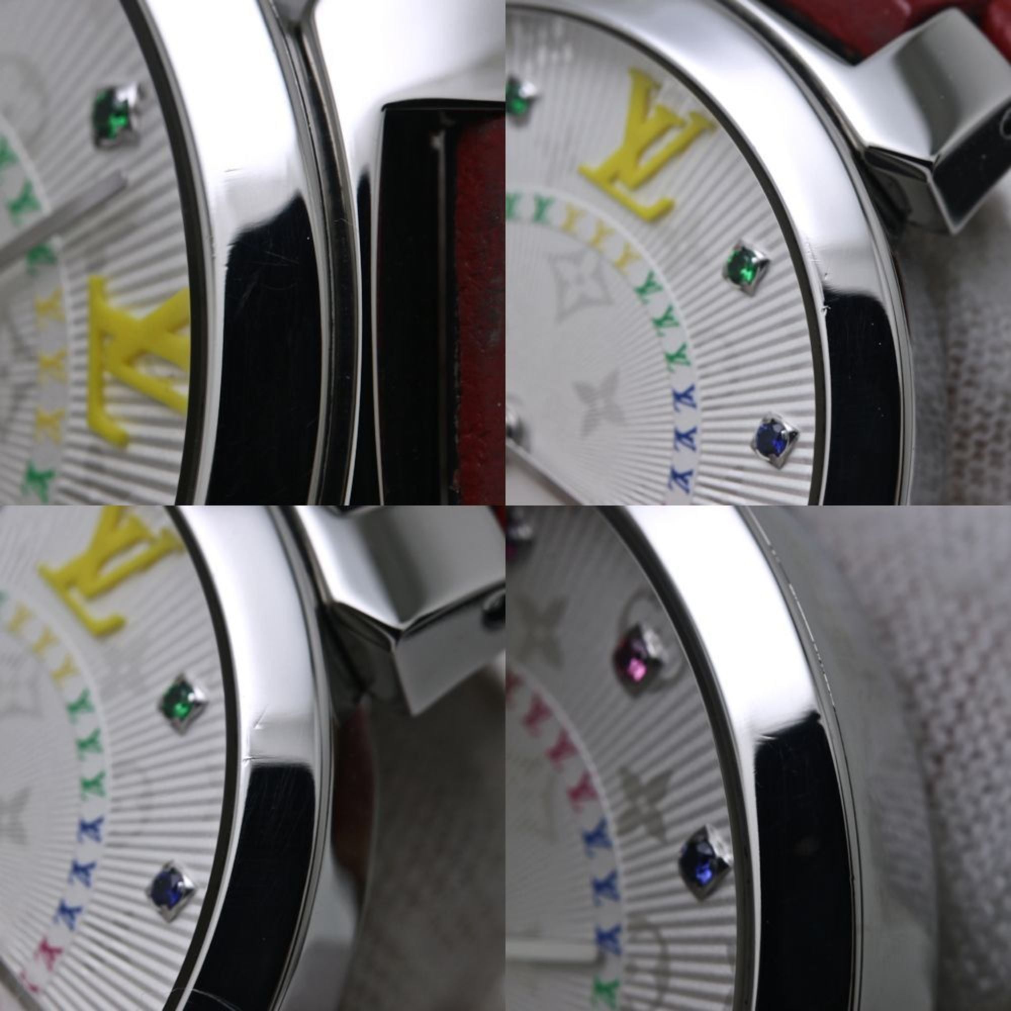 LOUIS VUITTON Tambour MM Damenuhr mit regenbogenfarbenen Steinen, Modell QA159Z, Artikelnummer 40091