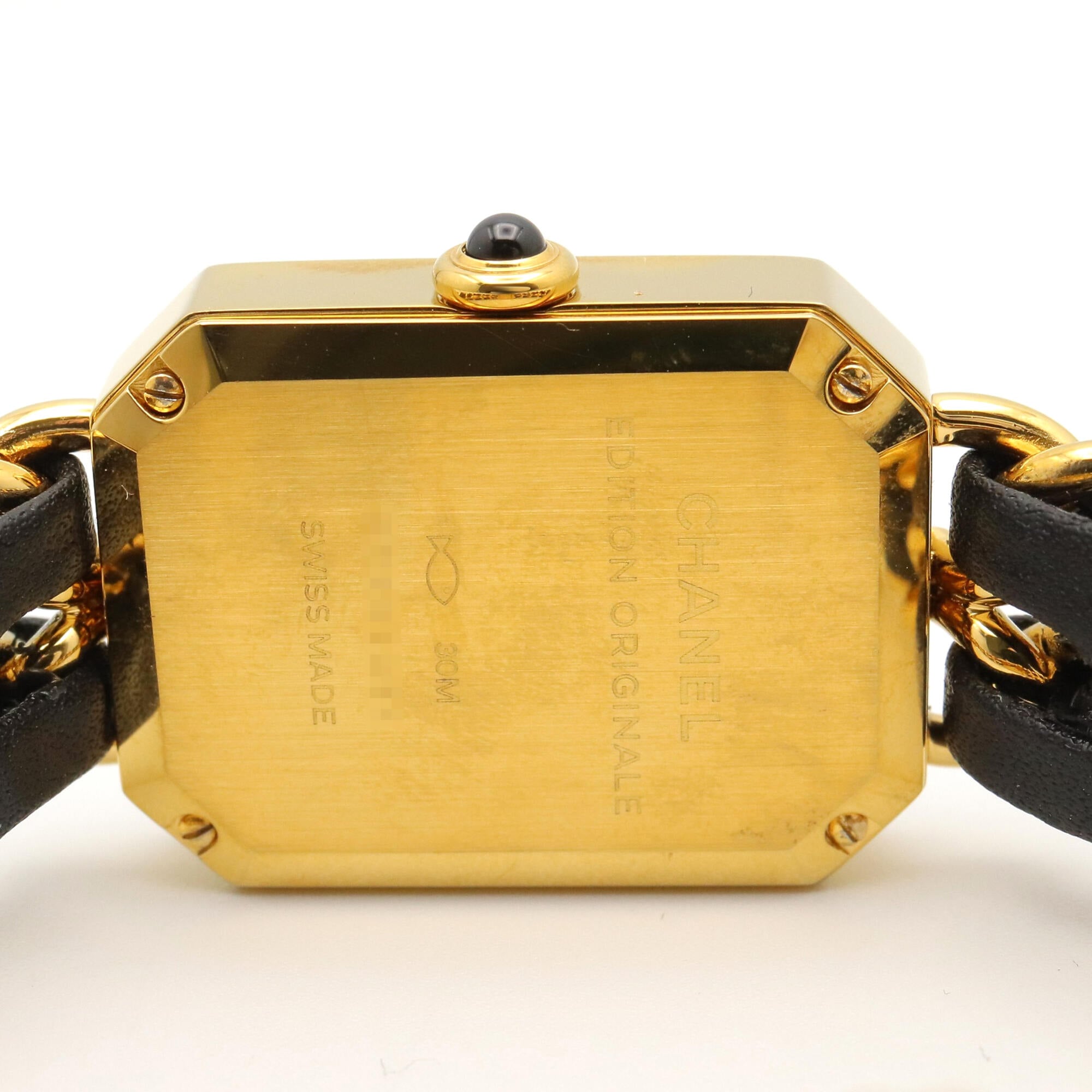 Montre Chanel Première Original Edition M, bracelet en cuir plaqué or, pour femme, Noir, H6951