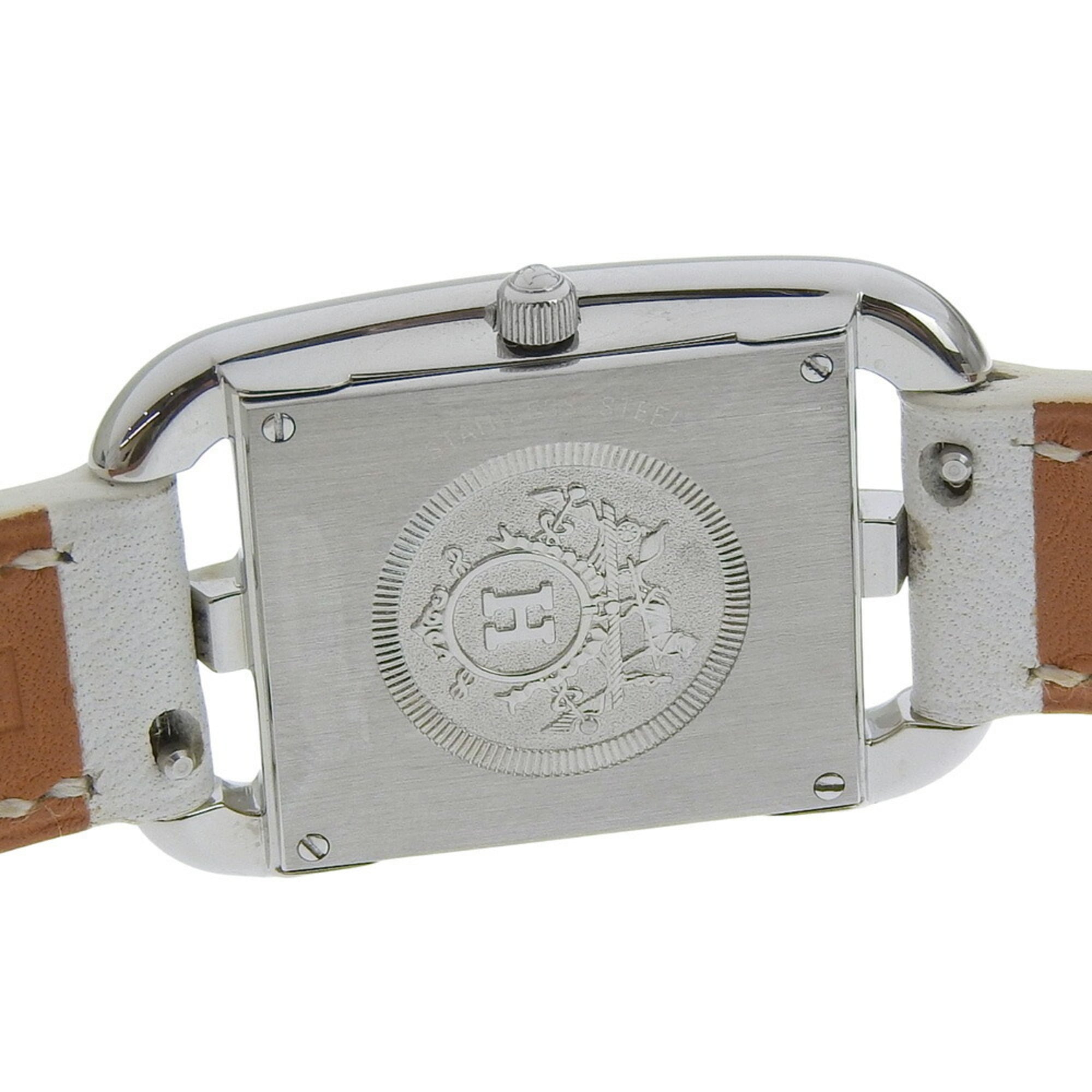 Zo goed als nieuw Hermès Cape Cod CC1 210, met â–¡R-stempel, witte wijzerplaat, roestvrij staal/leer, 33 mm x 23 mm, quartz uurwerk, dameshorloge