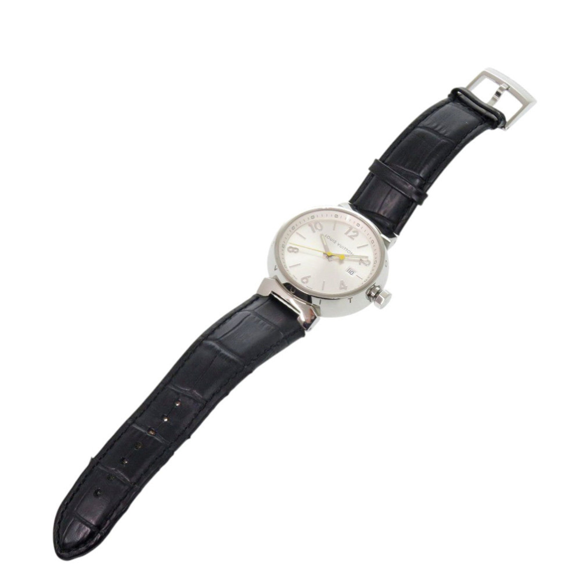 Louis Vuitton Tambour Q111E roestvrijstalen lederen zilverkleurig quartzhorloge 1507 LOUIS VUITTON