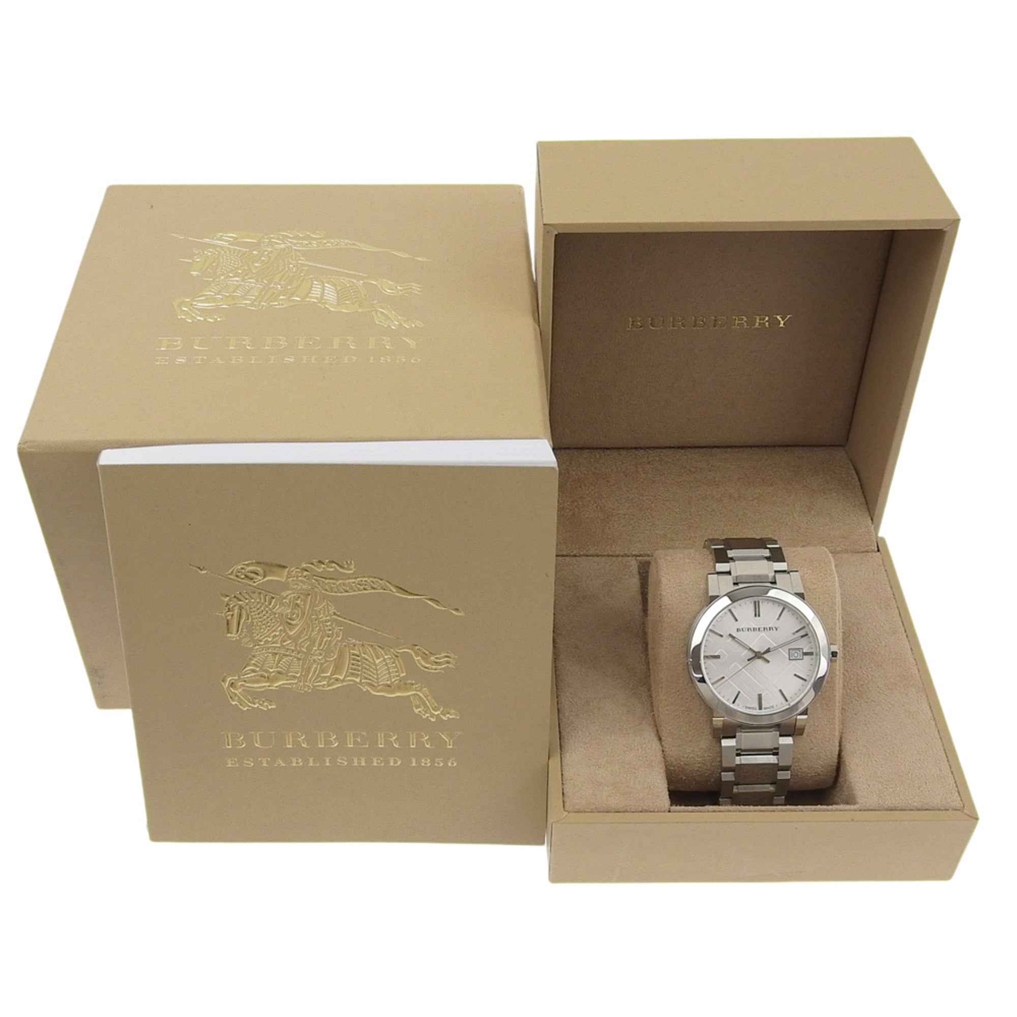 Montre Burberry BU9000 en acier inoxydable, argentée, Quartz, affichage analogique, cadran argenté, pour femme.