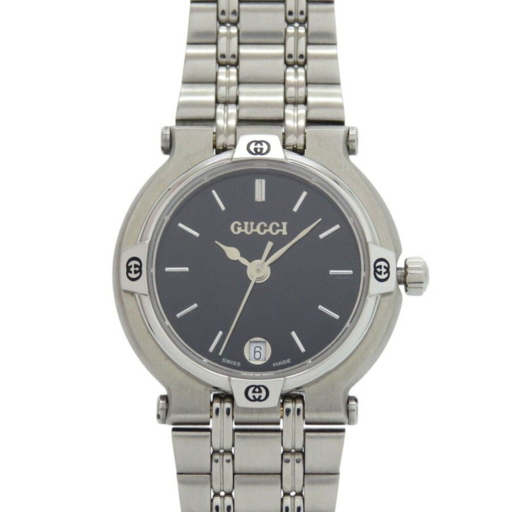 Like new Gucci 9100L stainless steel black and silver quartz watch with dial, model 0561GUCCI