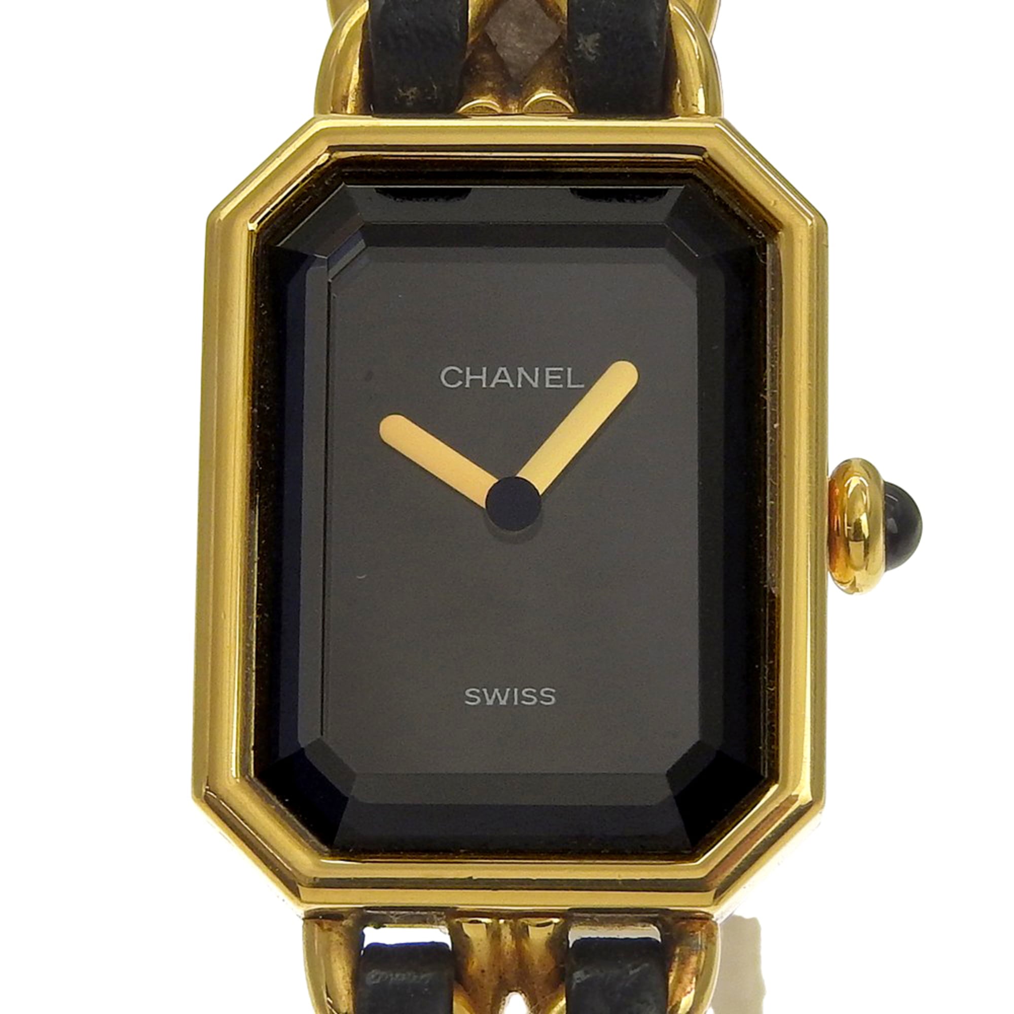 Chanel Premiere S Watch H0001 Gold Plated x Leather Black Quartz Analo