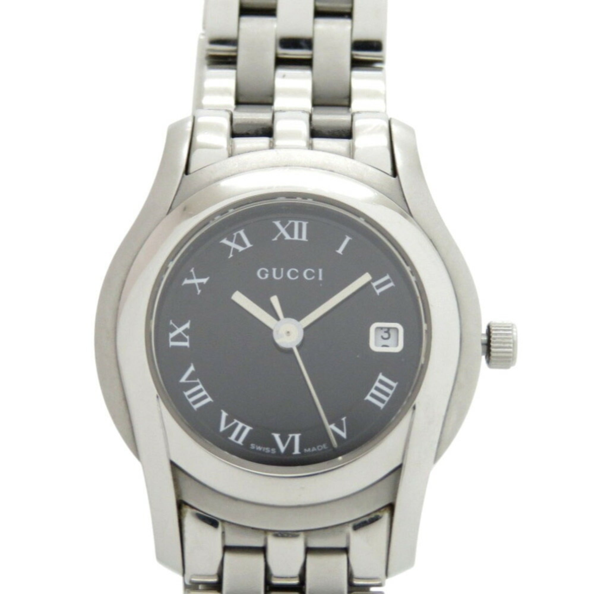 Gucci 5500L Stainless Steel Black Silver Dial Quartz Watch 1491GUCCI