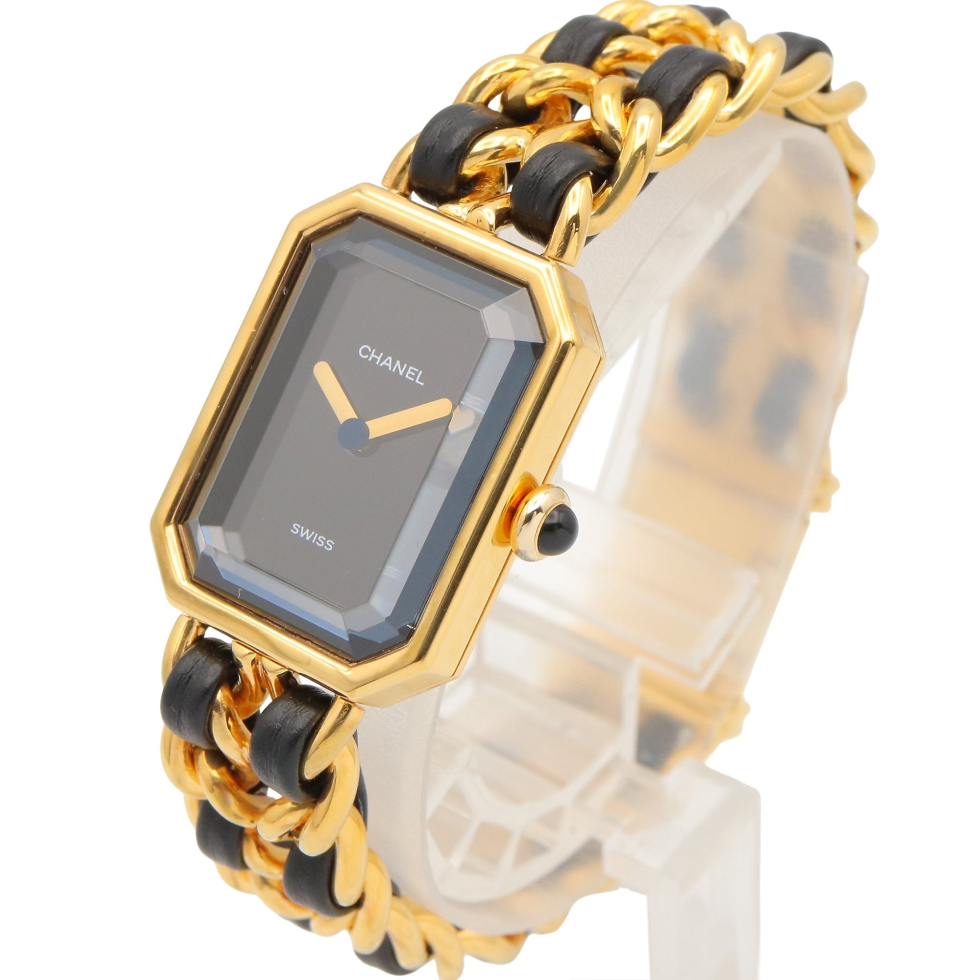 Chanel CHANEL Première M Watch, Gold Plated Leather, Women's, Black, H0001