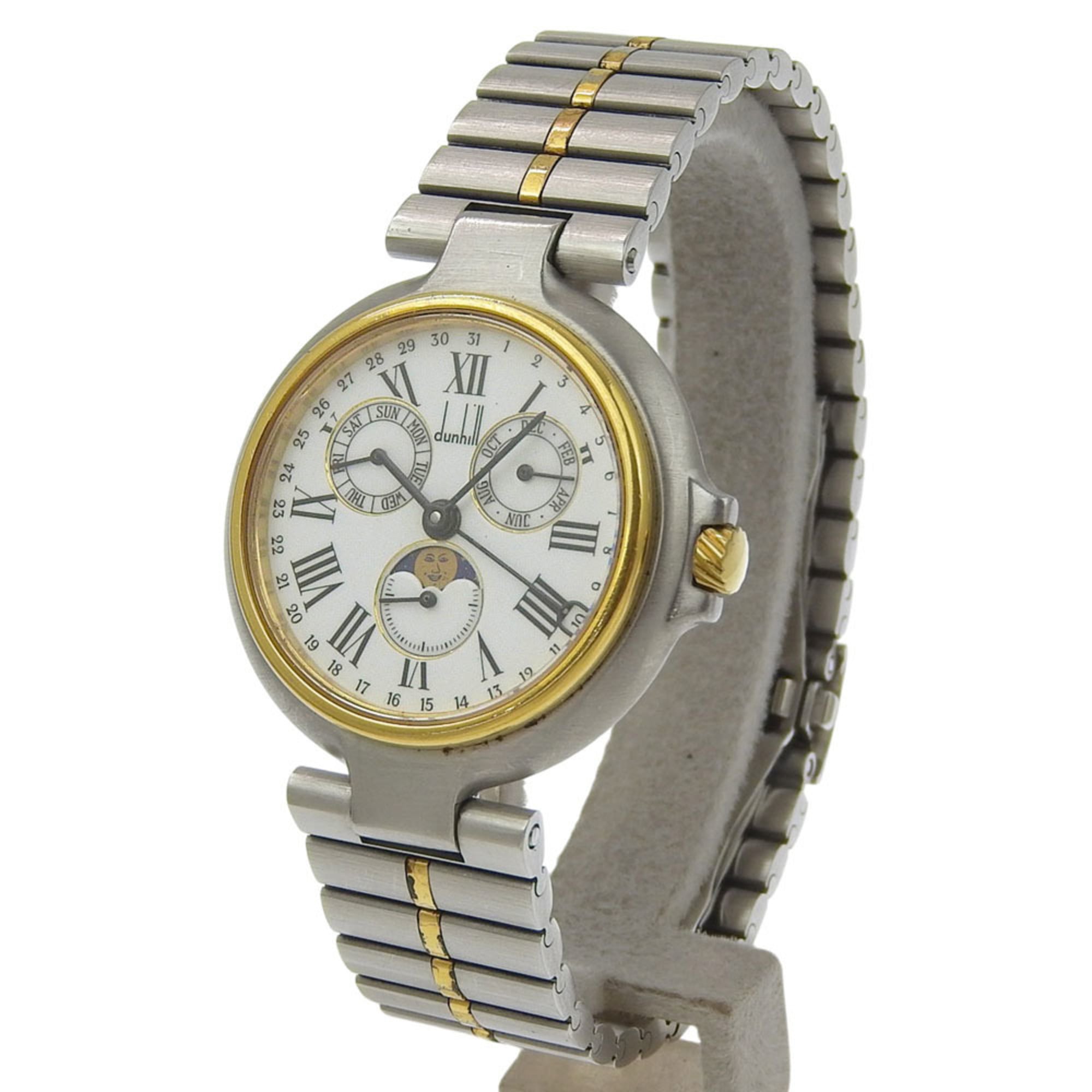 Dunhill Millennium Watch, Moon Phase, Stainless Steel x Gold Plated, Quartz, Multi-Hand Analog, White Dial, Boys' Size