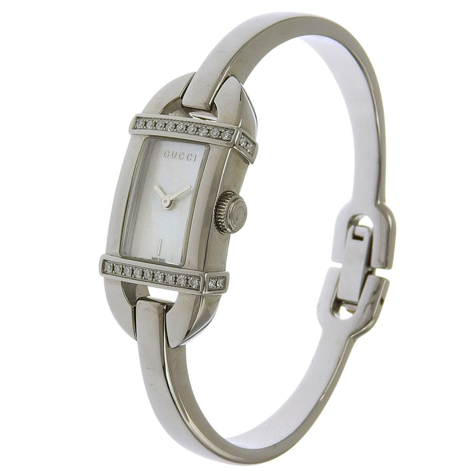 Gucci 6800L Stainless Steel and Diamond Quartz Watch with Analog Display White Shell Dial for Women