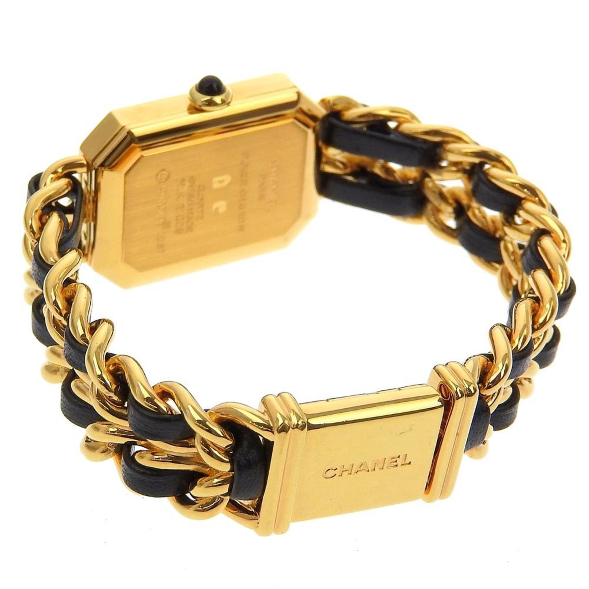 Chanel CHANEL Premiere S Uhr H0001 vergoldet x LederQuarz analoges ZifferblattSchwarz Zifferblatt, Damenuhr