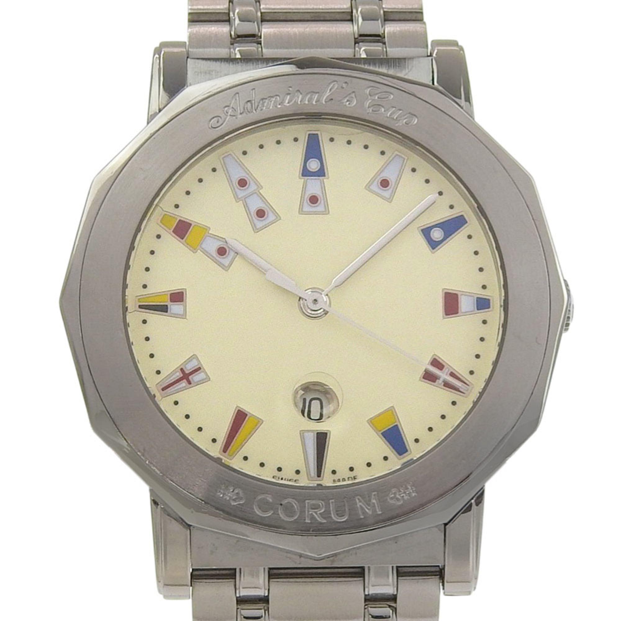 Corum Admirals Cup Watch 99.430.20 V585 Stainless Steel Quartz Analog Ivory Dial Men's