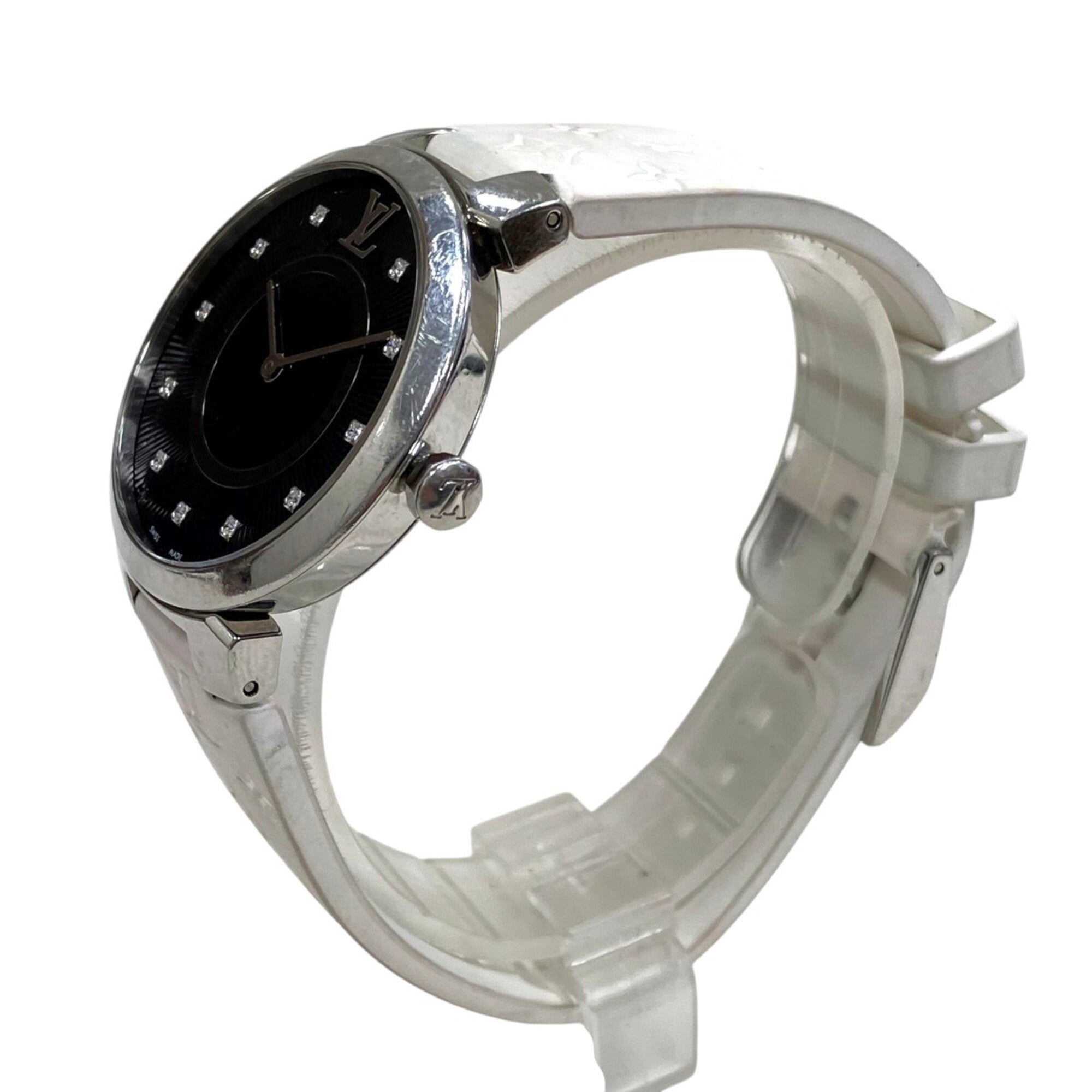 Louis Vuitton Tambour Slim Watch, Total Weight 51g, Stainless Steel, Rubber Strap, Quartz Movement, Black Dial, QA144