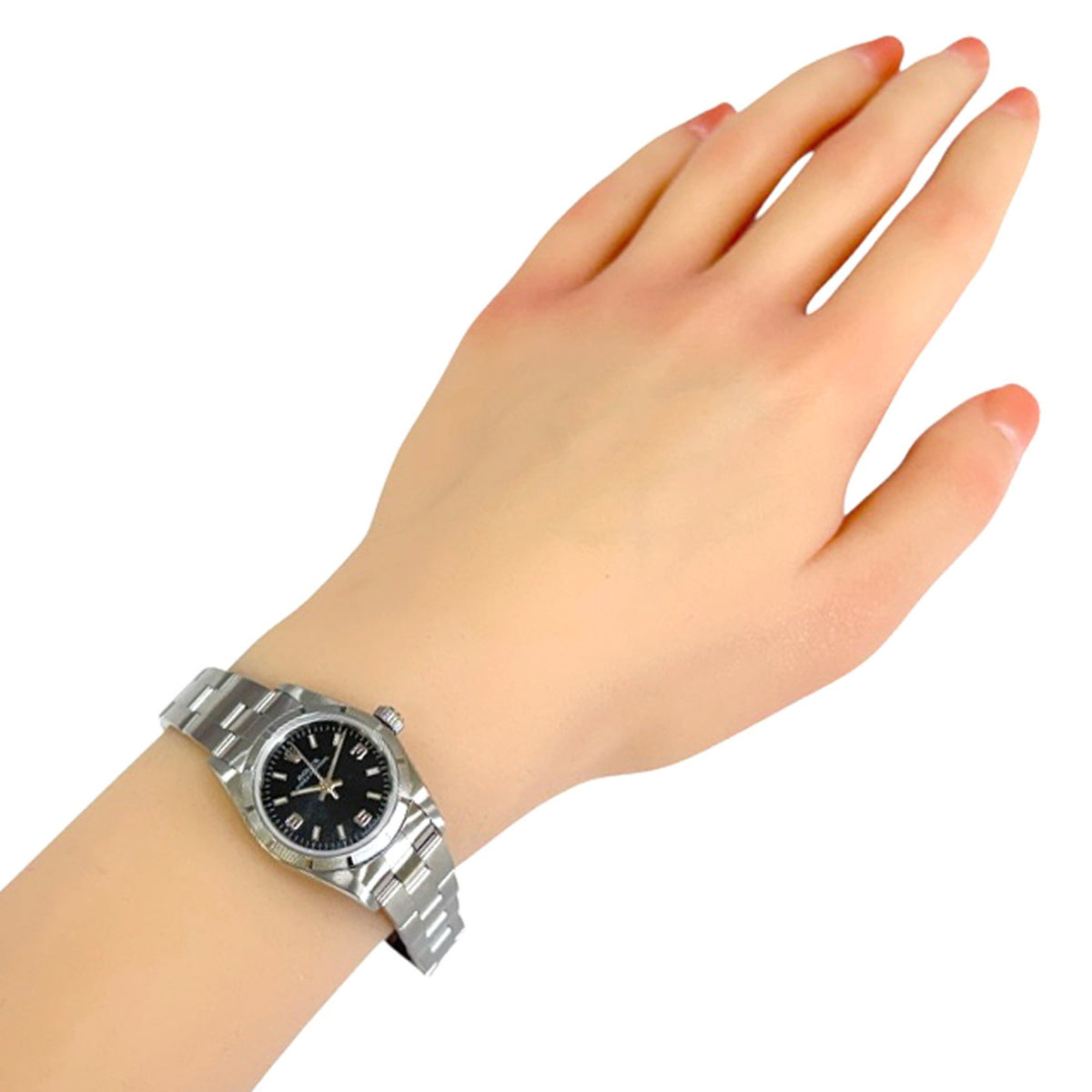 Rolex Oyster Perpetual 76030 met zwarte wijzerplaat, 25 mm