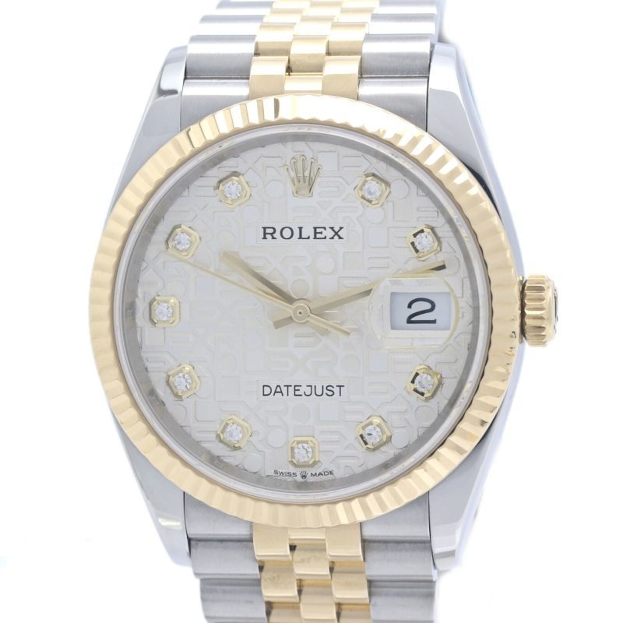 ROLEX Datejust 36 10P Diamond Silver Engraved Computer 126233G Men's Watch 18K Yellow Gold x Stainless Steel 40370
