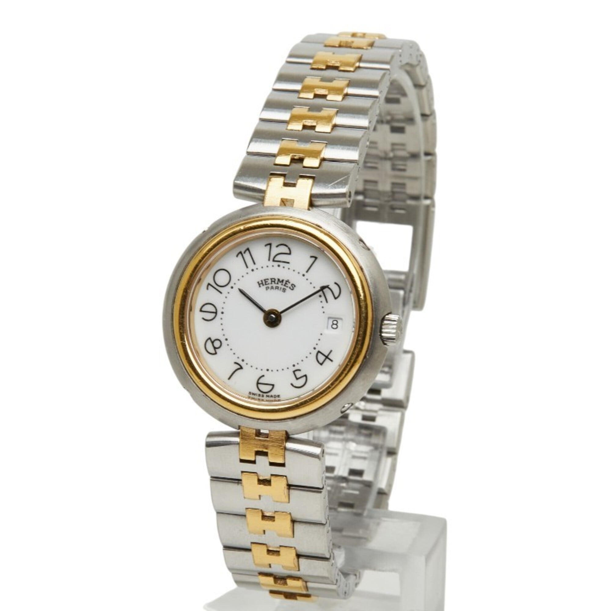 Hermes Profile Quartz White Dial Stainless Steel Plated Wo.