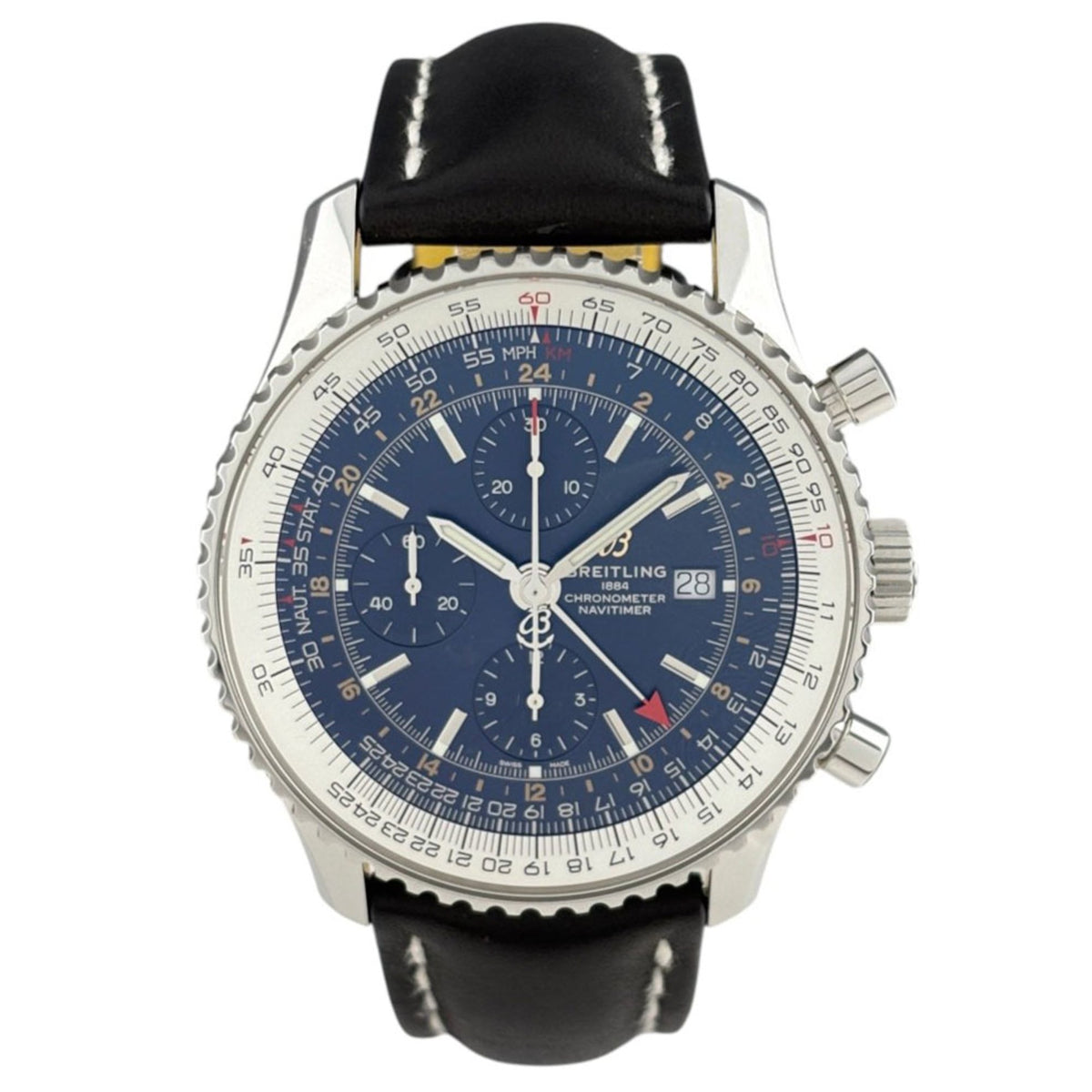 Breitling Navitimer Chronograph A24322, marineblaues Zifferblatt, 46 mm Uhr