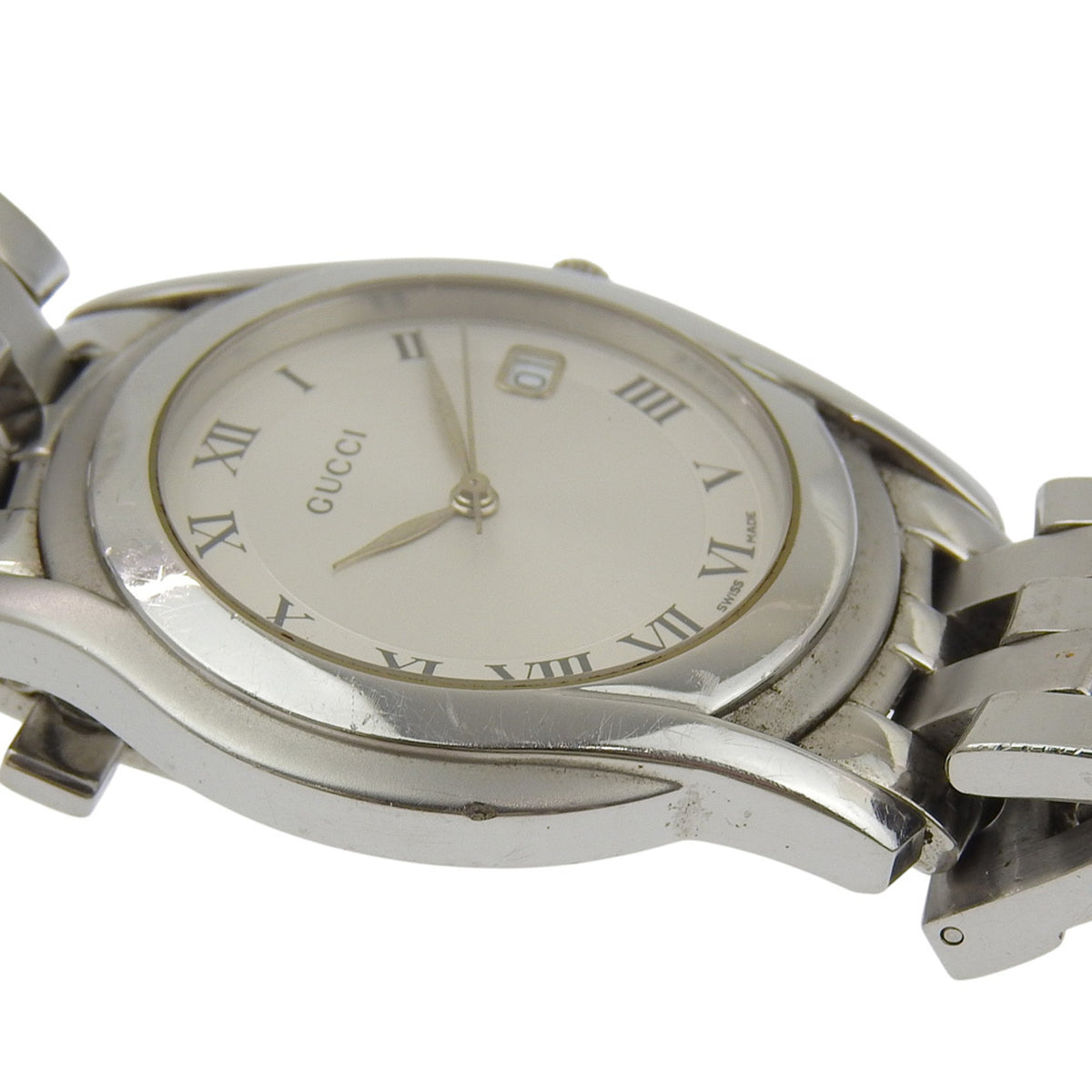 Gucci 5500M Stainless Steel Watch, Silver, Quartz, Analog Display, Silver Dial, Women's Watch