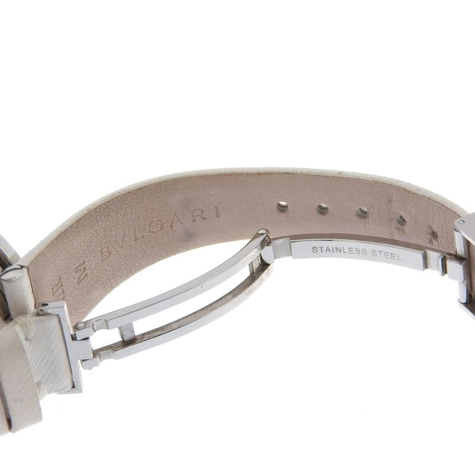 BVLGARI B-zero1 Uhr BZ30FDSL Edelstahl x Leder „Flower“Quarz analoges ZifferblattWeiß Muschelzifferblatt, Damenuhr