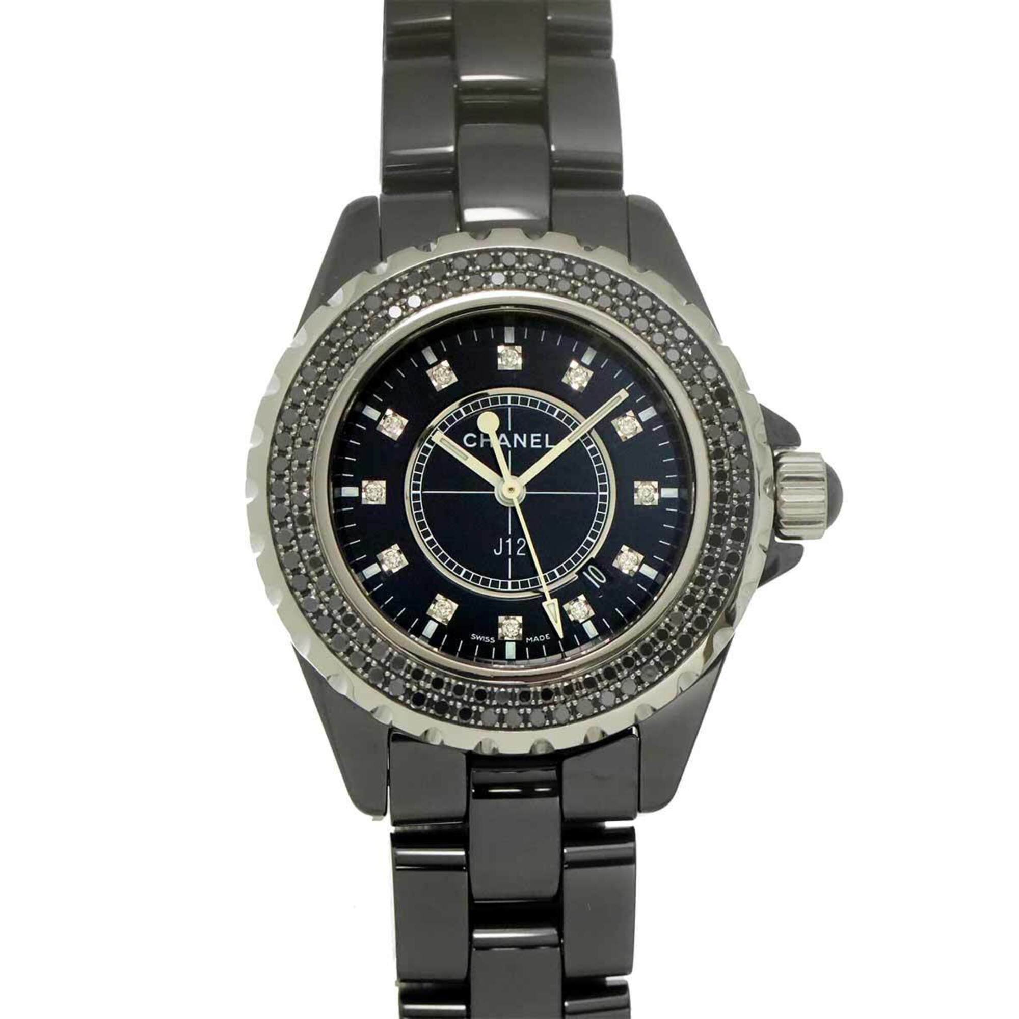 Chanel J12 33mm H2082 Women's Watch, Black Diamond Bezel, Date Display, Ceramic Quartz Watch