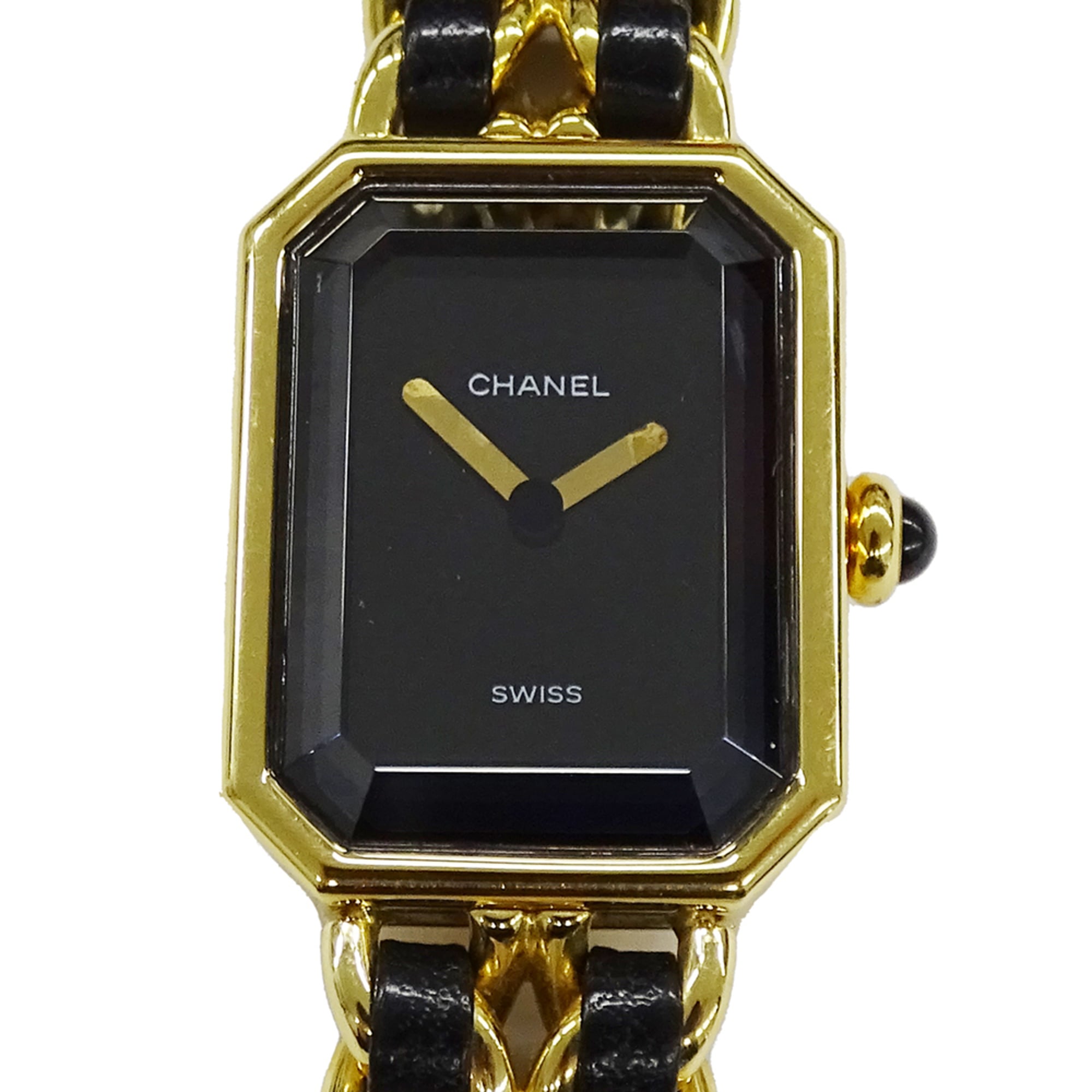 Chanel CHANEL Women's Watch Brand Premiere Quartz QZ GP Leather M Size H0001 Square Gold Black
