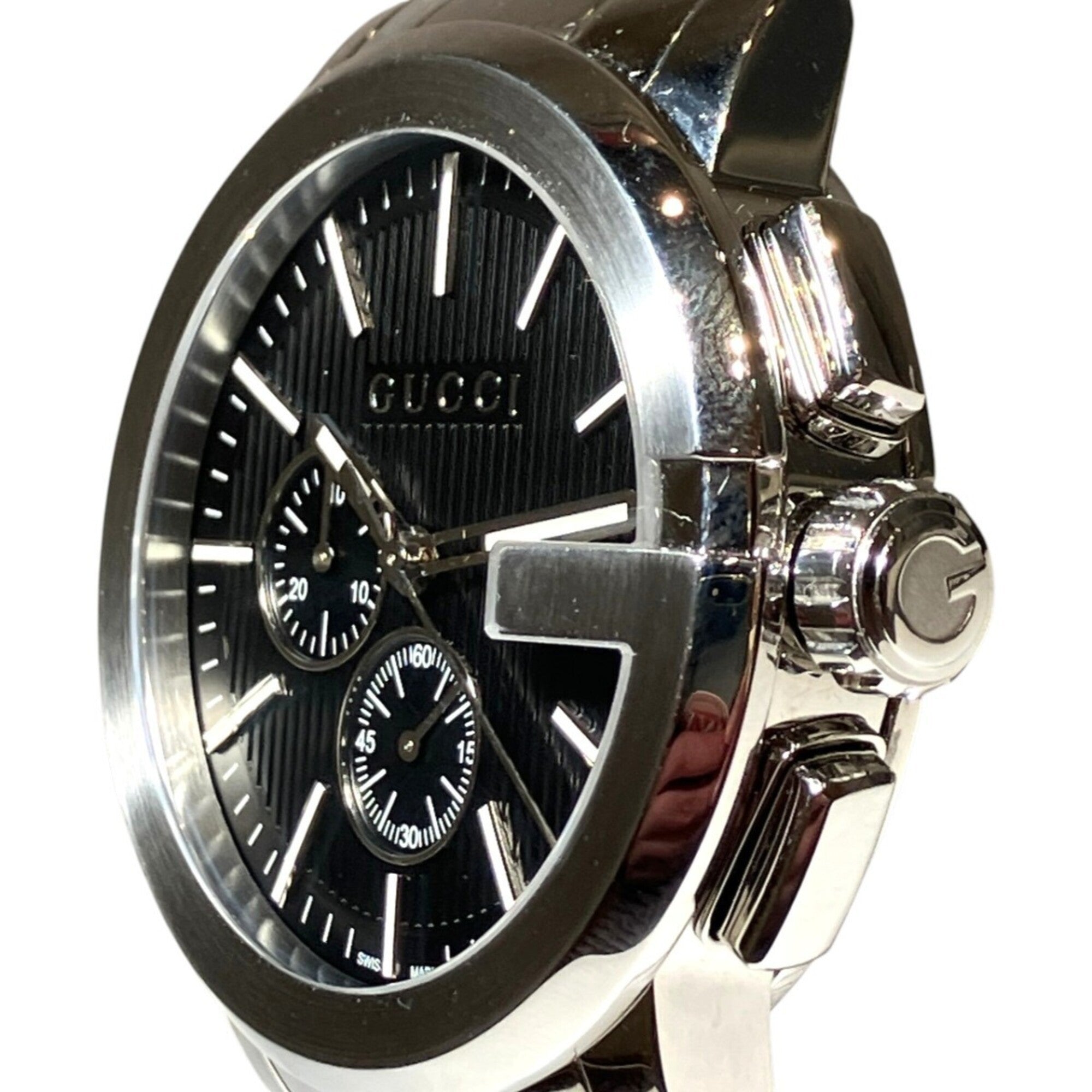 Gucci G-Chrono total weight 170.8g stainless steel quartz movement black dial 101.2