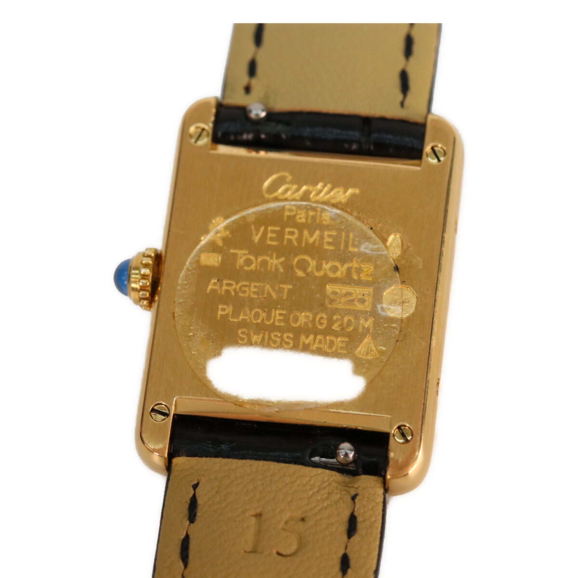 Cartier 925 Must Tank Vermeil SM Quarz-Lederuhr, Elfenbein, Damenuhr