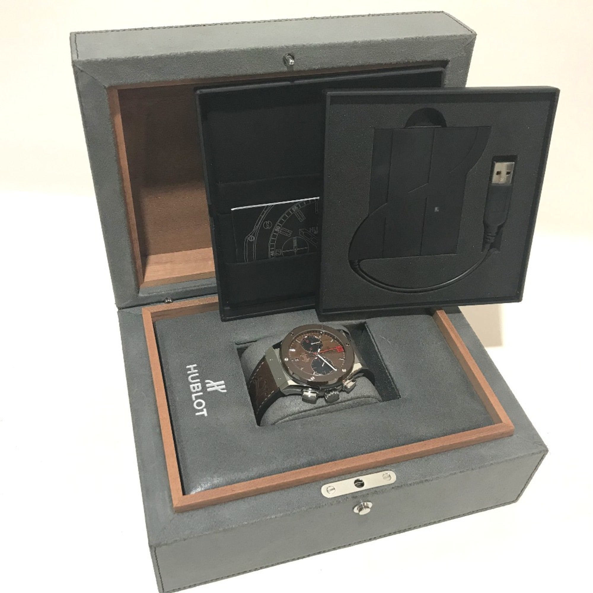 Hublot 521.NC.0589.VR.OPX14 Forbidden X Automatik mit ZigarrenBox ArmbanduhrSilber Armband mit Braun Band