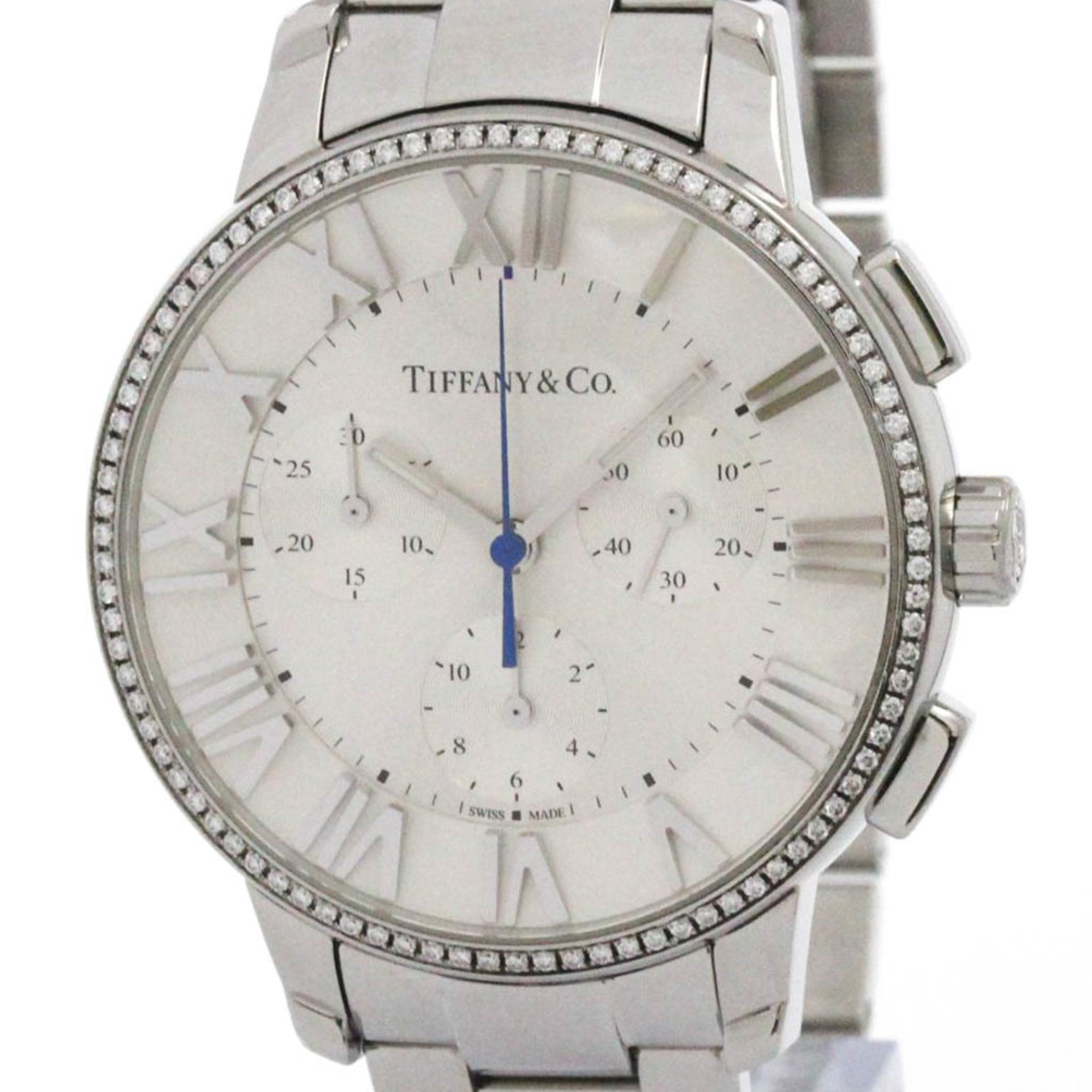 TIFFANY Atlas Dome Diamond Steel Quartz Mens Watch 33989555 Polished