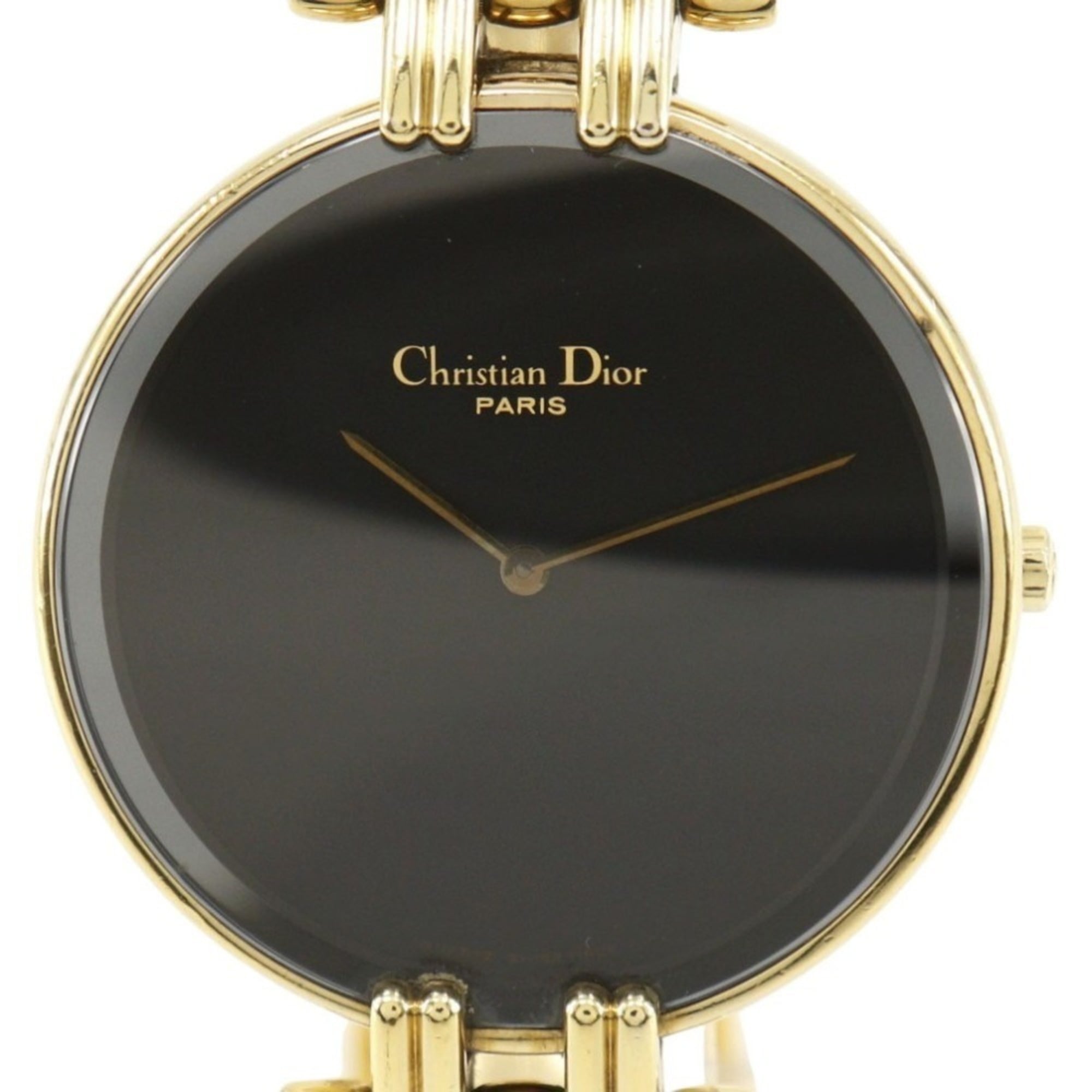 Christian Dior Bakira Watch 47 154-2 Gold Plated Quartz Analog Display Black Dial Men's
