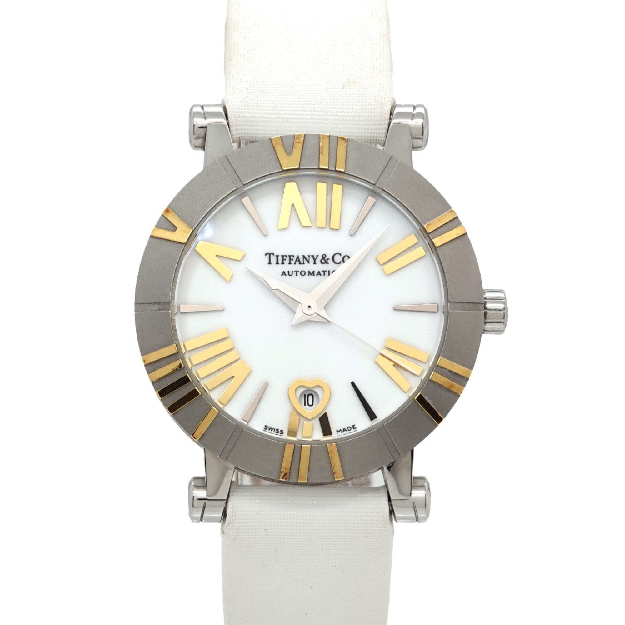 Tiffany & Co. Atlas Combination Z1300 68 16A20A41A Ladies' Watch Heart Date White Yellow Gold Automatic Self-winding