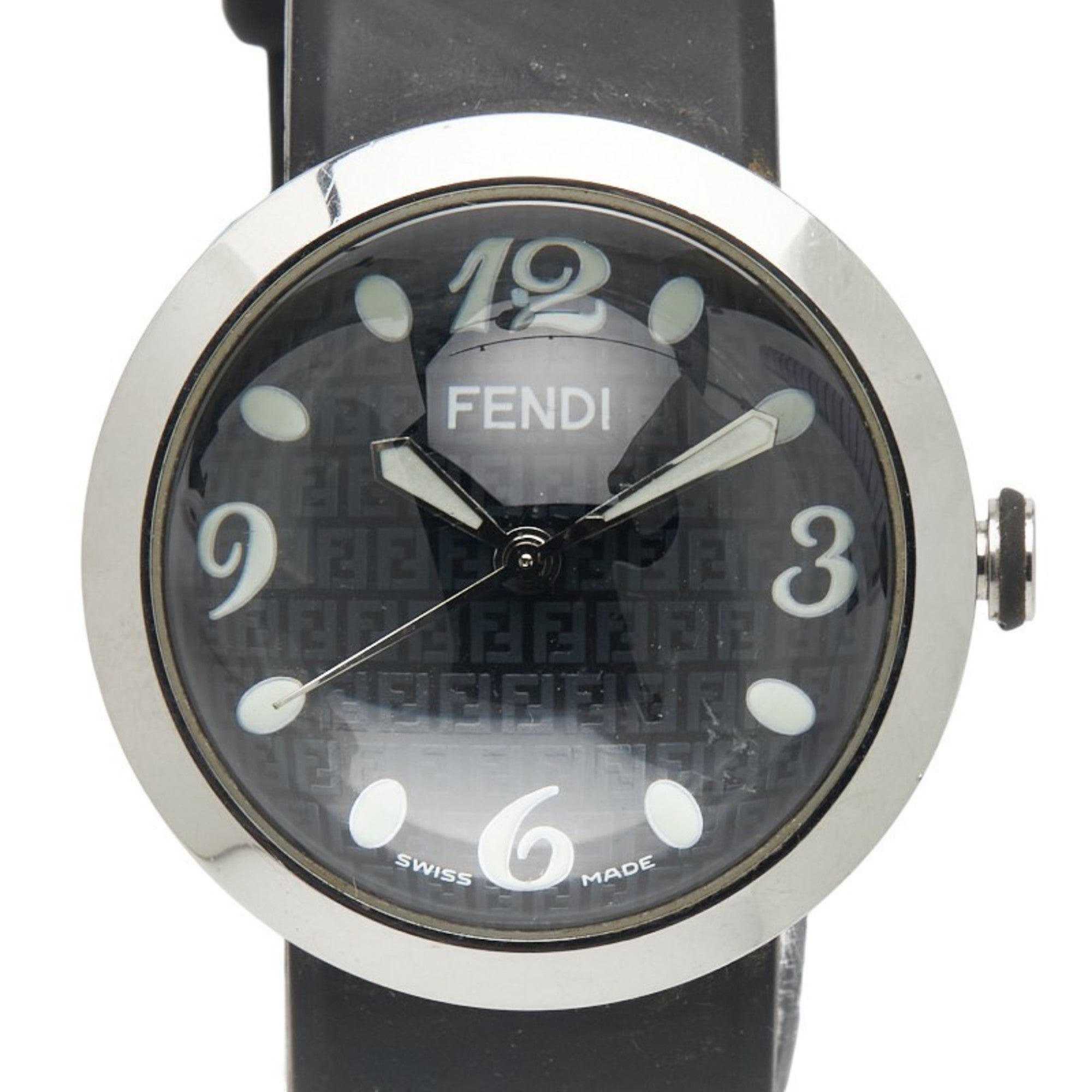Fendi Bousra Watch 8010G Quartz Movement Black Dial Stainless Steel Rubber Women's FENDI