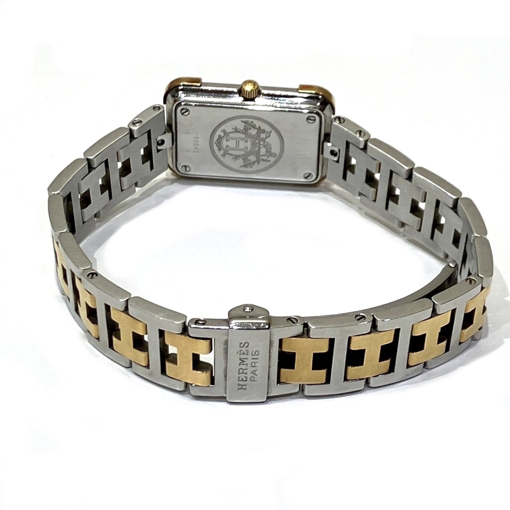 Hermes Croisière NB watch, total weight 43g, stainless steel, quartz movement, white dial, CR1.220 battery.