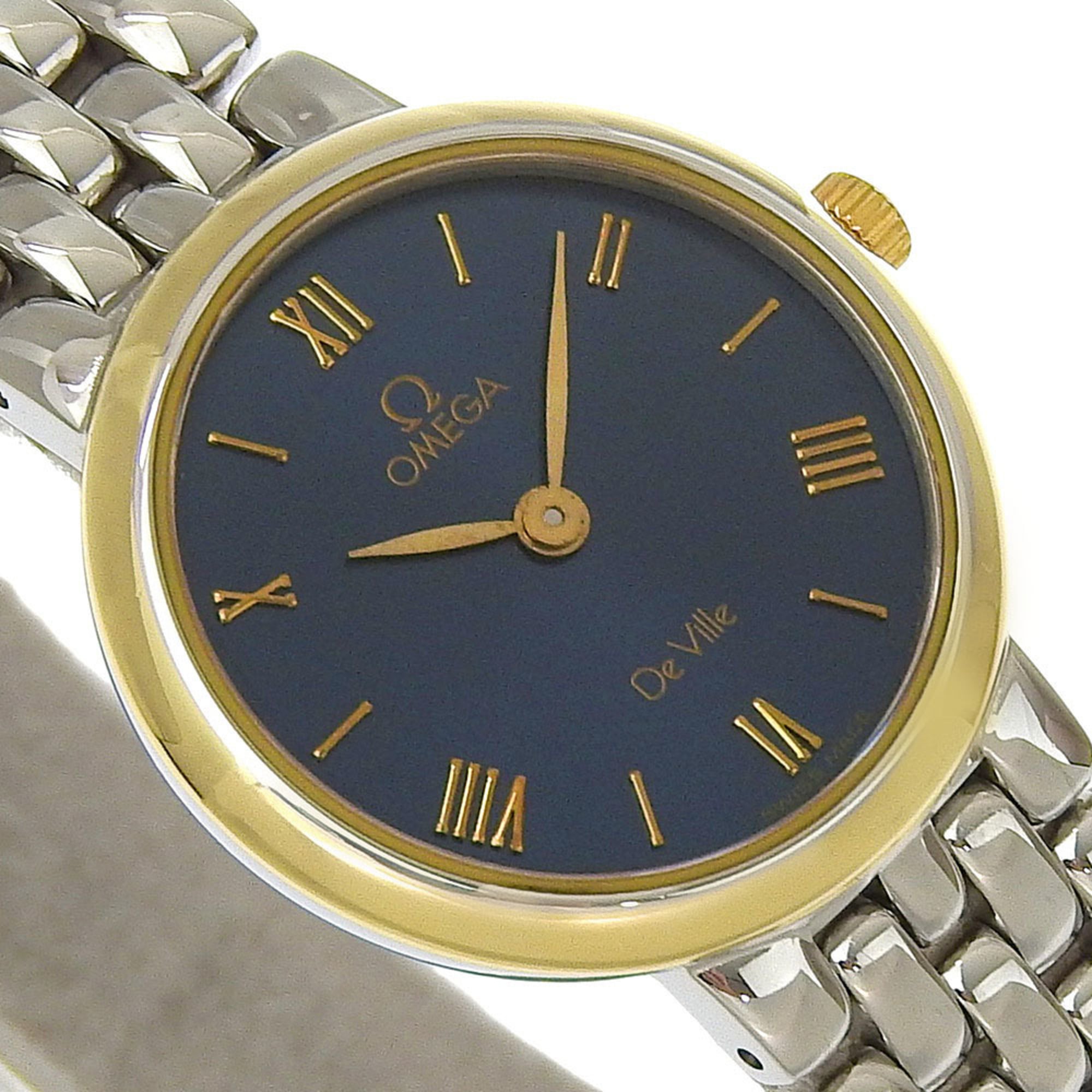 Omega De Ville 7261.83 roestvrijstalen horloge, model uit 1993, quartz, analoog, zwarte wijzerplaat, dameshorloge