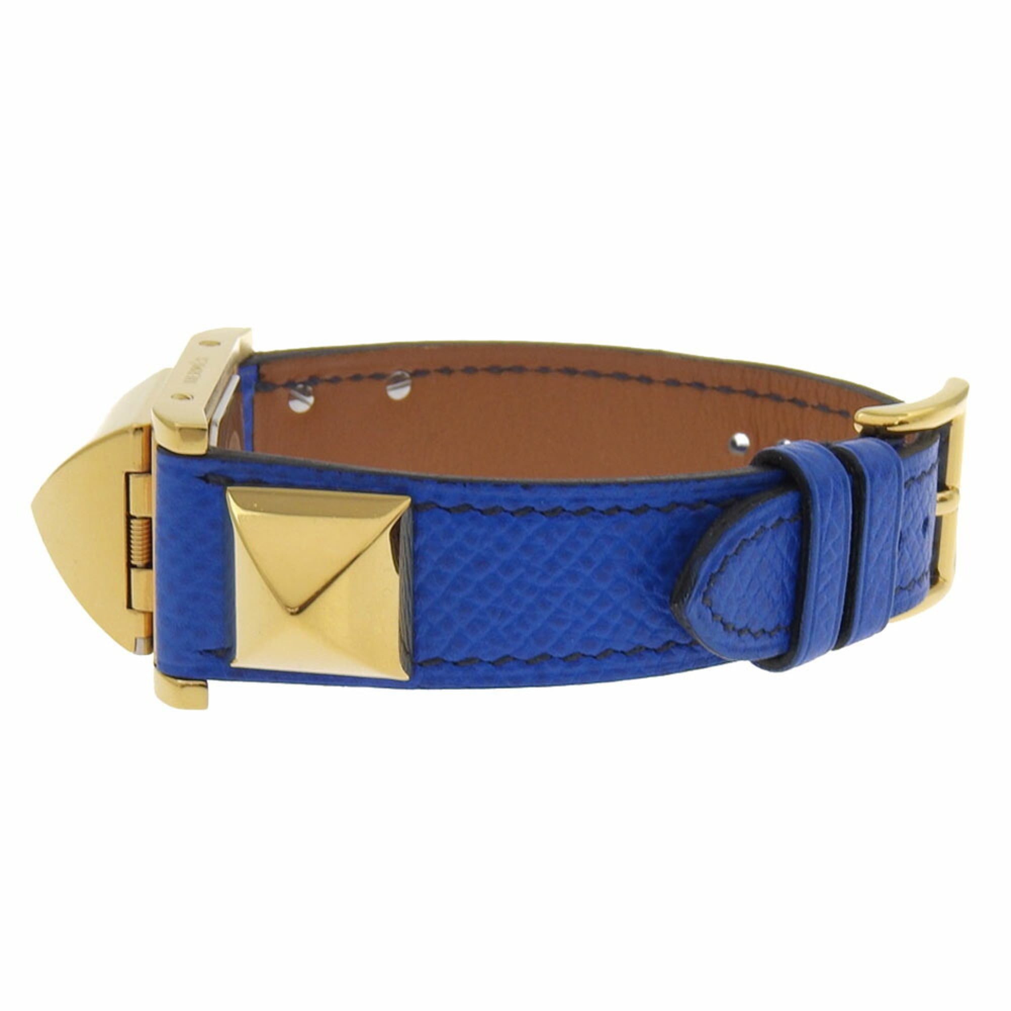Hermes HERMES Medor-horloge, verguld x leer met reliëf, 1994, kwarts, analoog display, witte wijzerplaat, dames