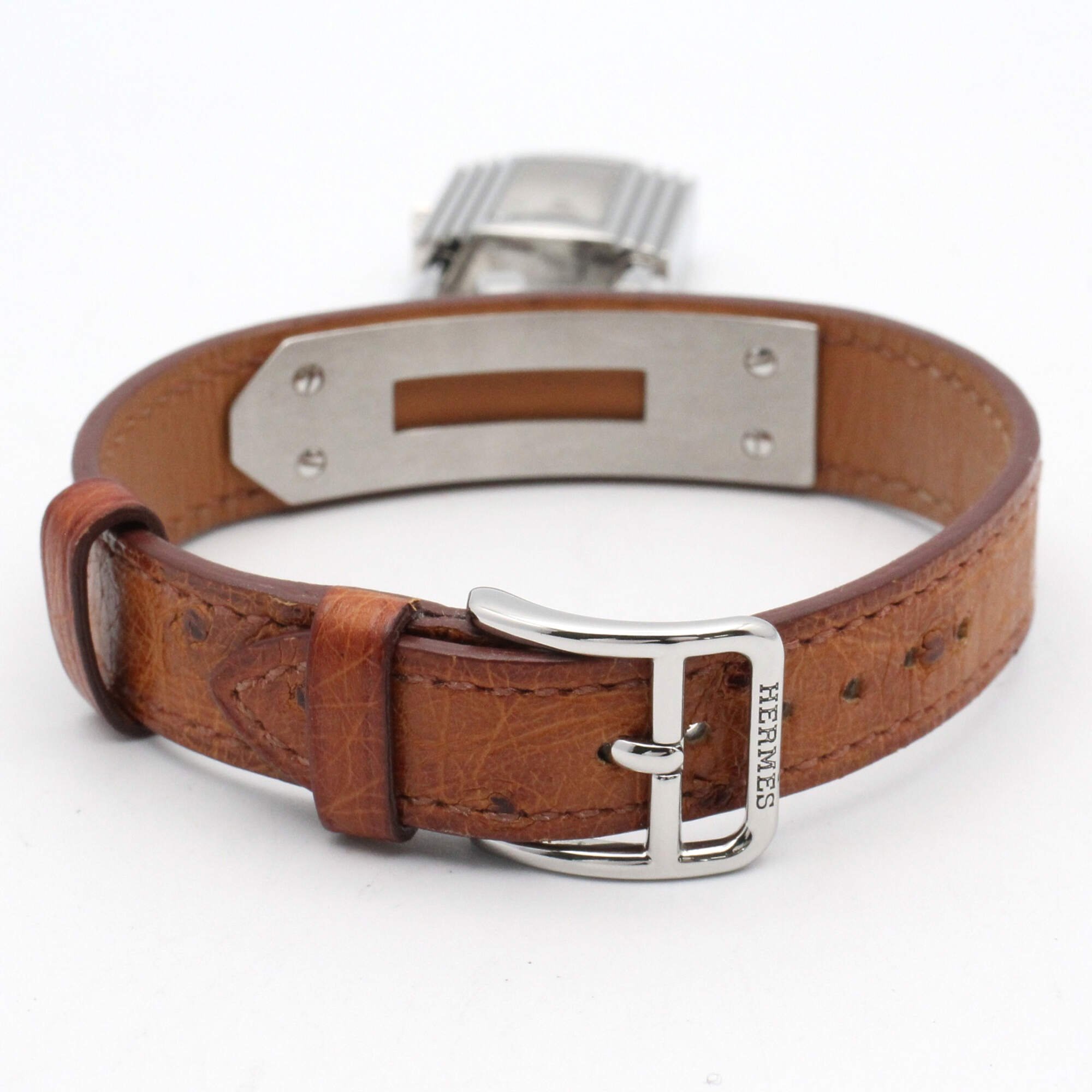 Hermes Kelly Stainless Steel Leather Strap Wo Silver Tone KE1.210