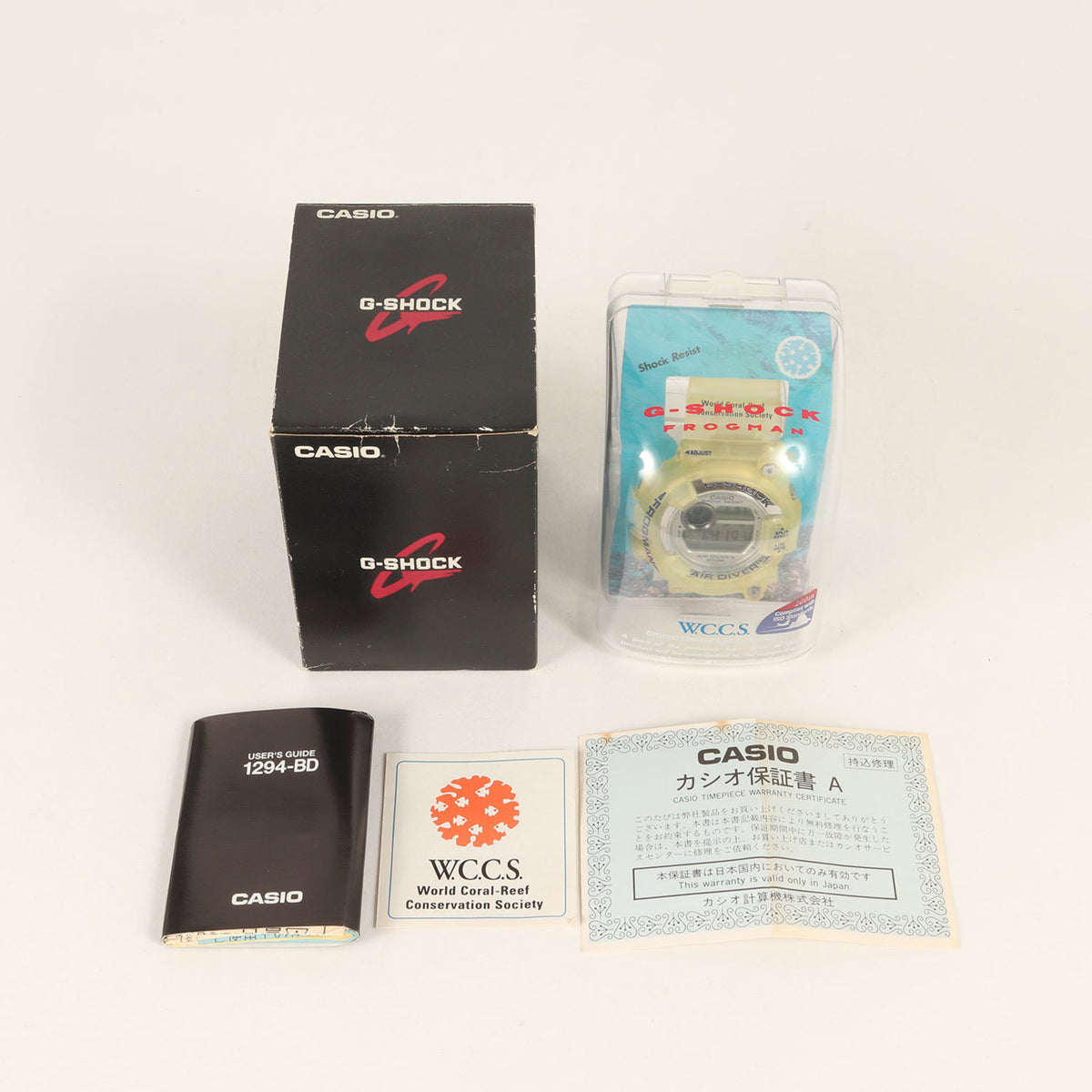G-SHOCK 90s DW-8250WC-7BT FROGMAN W.C.C.S. World Coral Reef Conservation Society model Great Pavona watch, clear, 90s, CASIO men's