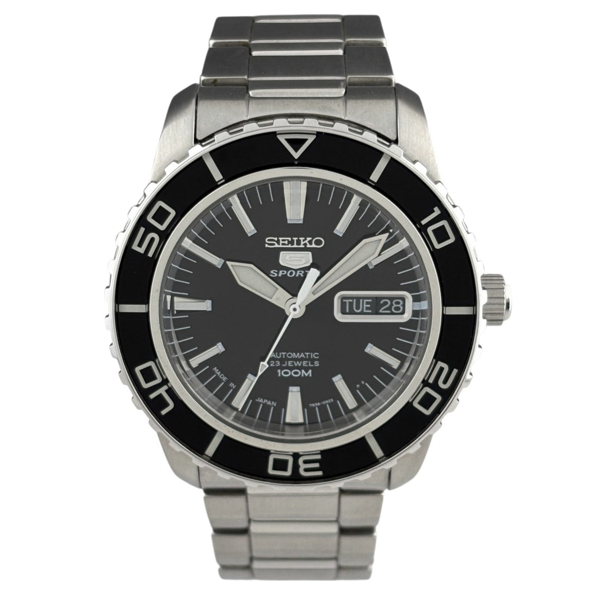 Seiko 5 Sports 7S36-04N0 horloge met zwarte wijzerplaat, 42 mm