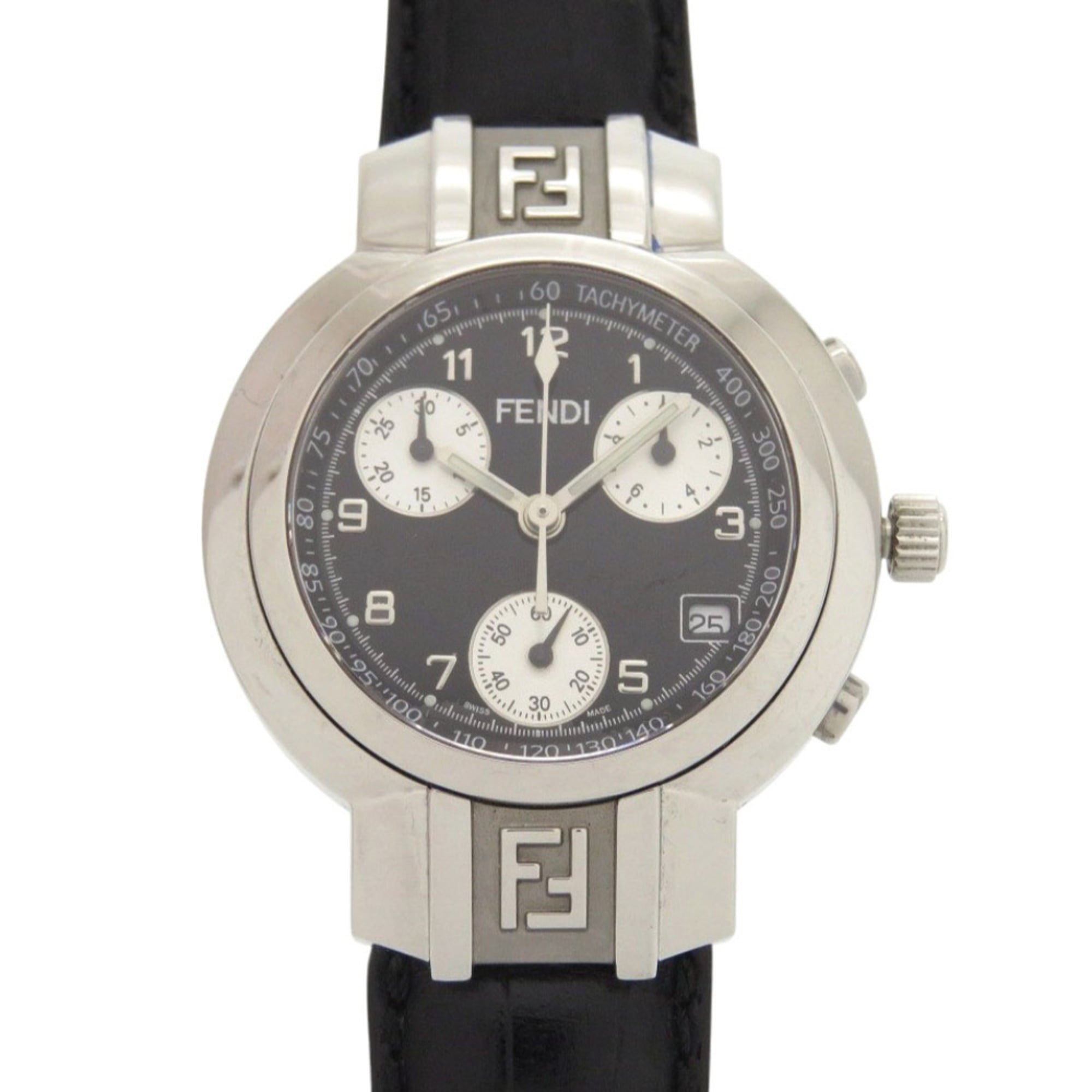 Fendi 4500L Horology Chronograph Stainless Steel Leather Black Quartz Watch with Dial 1735 FENDI