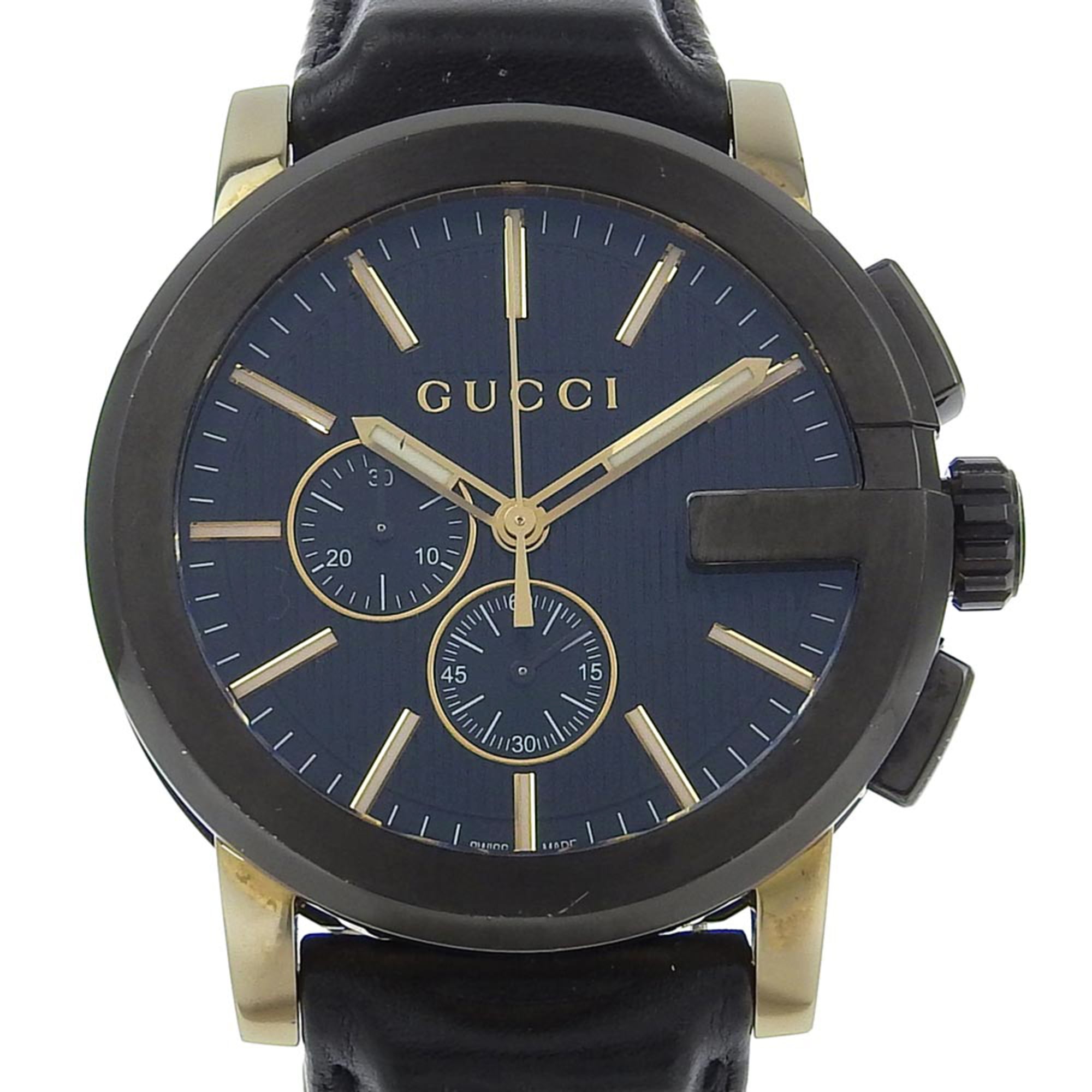 727 GUCCI グッチ　101.2 Gクロノ　クォーツ　腕時計 Gucci G Chrono 101.2 Stainless Steel and Embossed Leather Quartz Chron