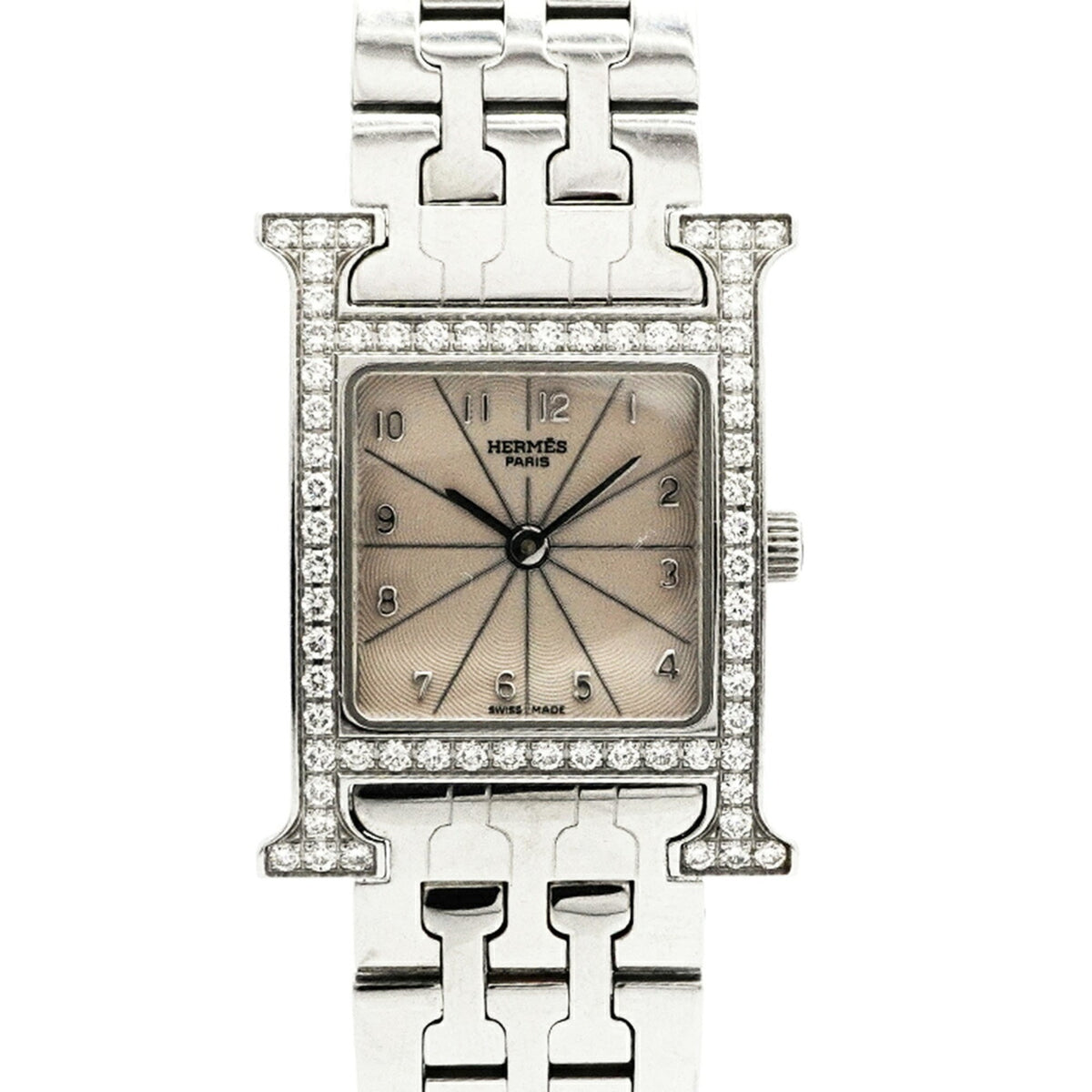 Hermes H- Diamond Bezel HH1.230 Horloge met zilveren wijzerplaat, 21 mm