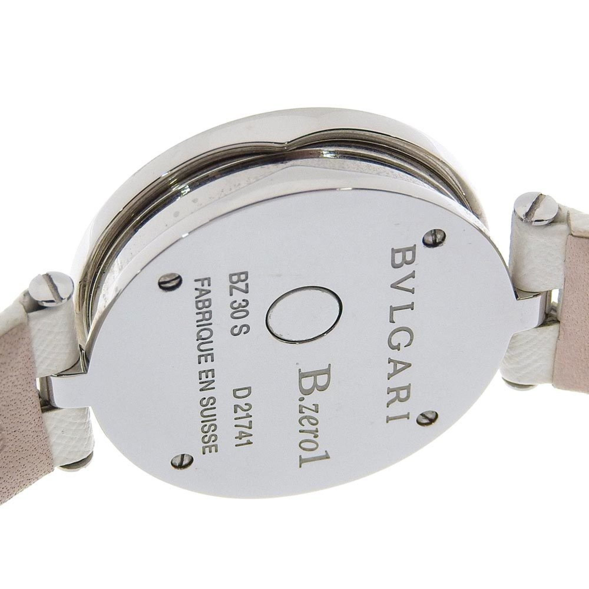 BVLGARI B-zero1 Uhr BZ30FDSL Edelstahl x Leder „Flower“Quarz analoges ZifferblattWeiß Muschelzifferblatt, Damenuhr