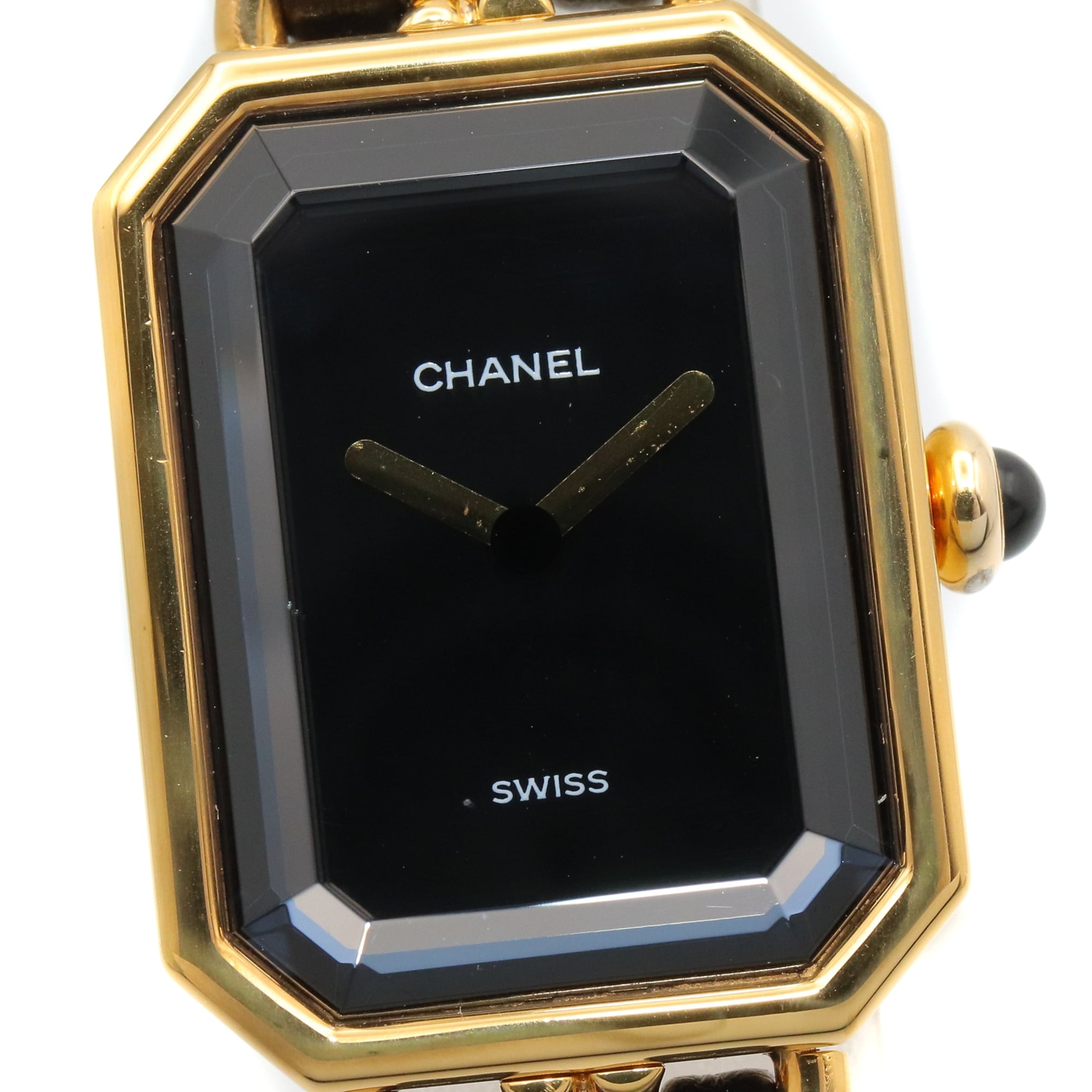 Montre Chanel CHANEL Première M, cuir plaqué or, pour femme, Noir, H0001