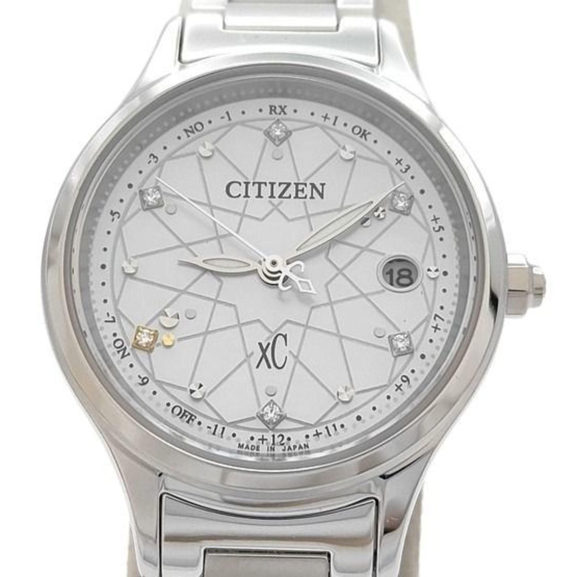 CITIZEN XC Cross Sea ES9490-87D Women's Watch with Mother-of-Pearl Dial, Silver, Titanium, Solar Powered, Radio Controlled.