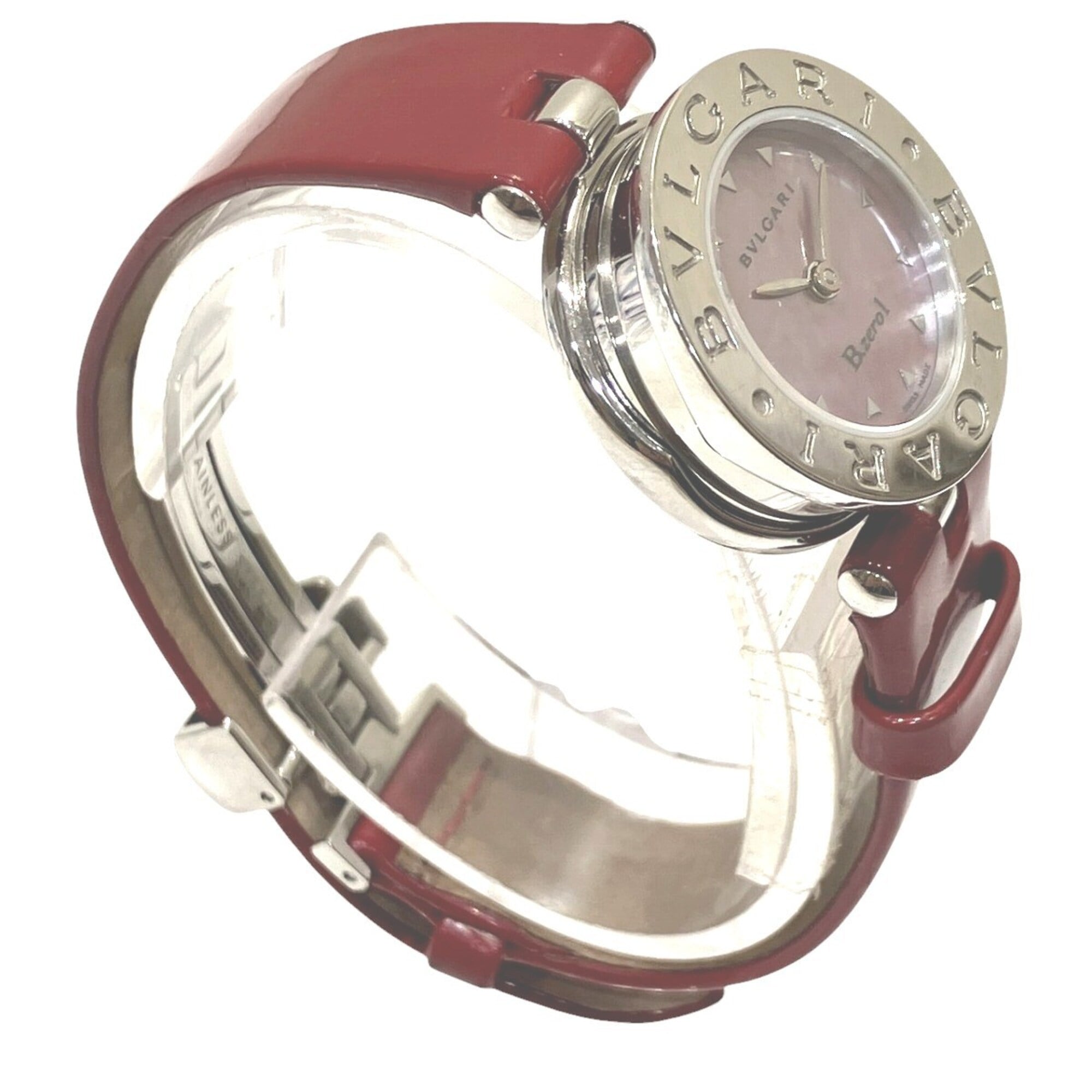 Bulgari Watch, Total Weight 26.8g, Stainless Steel, Genuine Leather Strap, Quartz Movement, Pink Mother-of-Pearl Dial, BZ22S