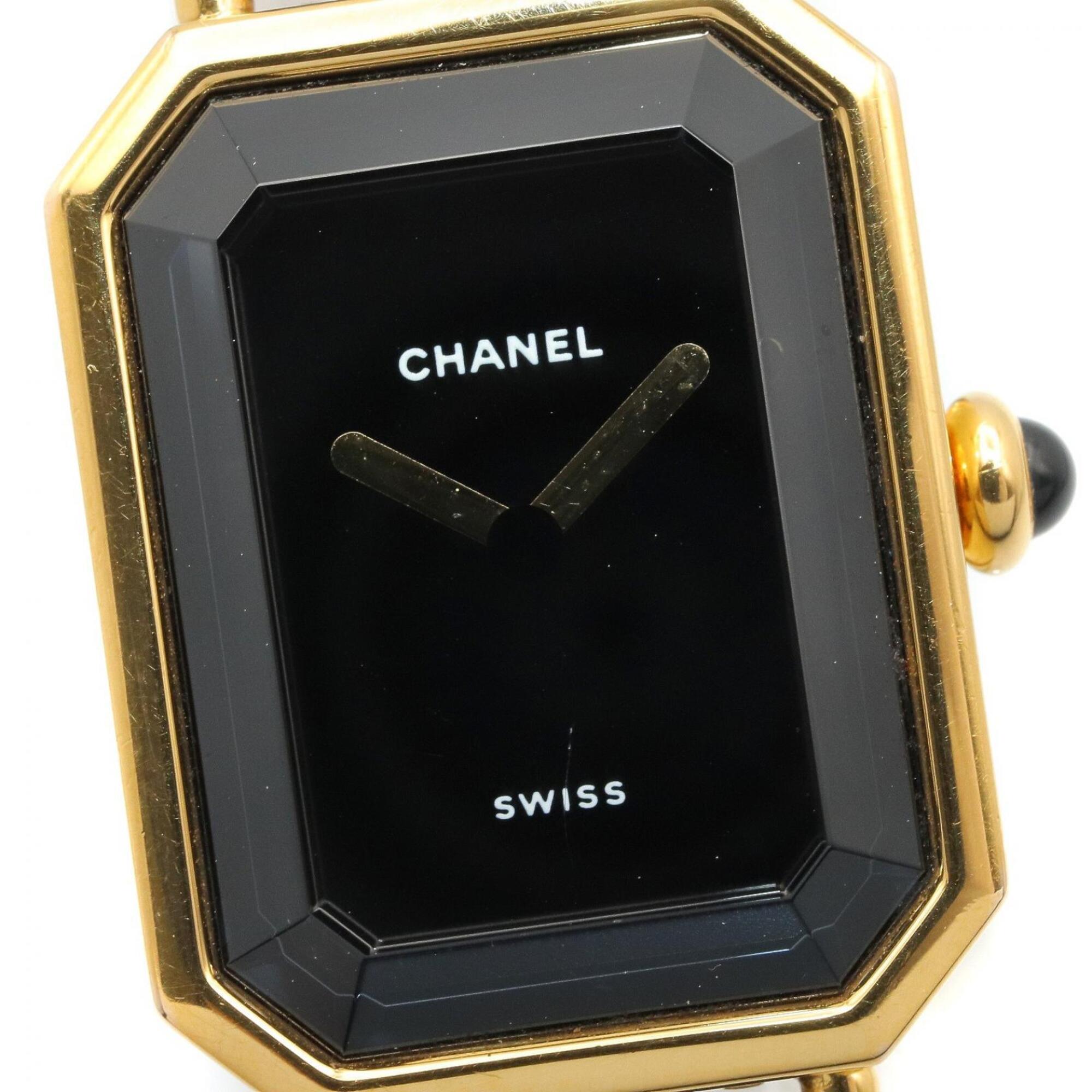 Chanel CHANEL Première M polshorloge, verguld (GP), leren band, dames, zwart, H0001