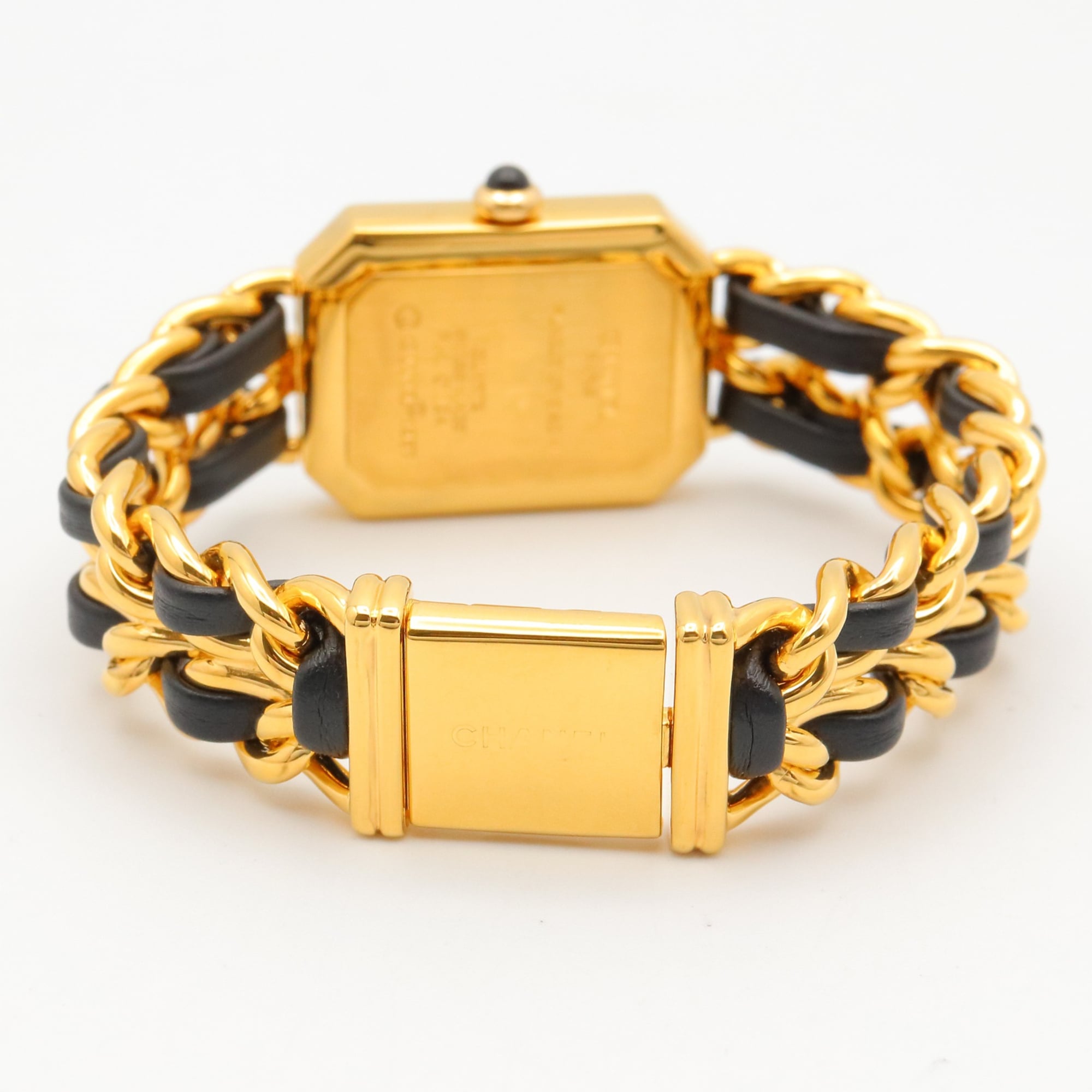 Montre Chanel CHANEL Première S, plaquée or (GP), bracelet en cuir, pour femme, Noir, H0001