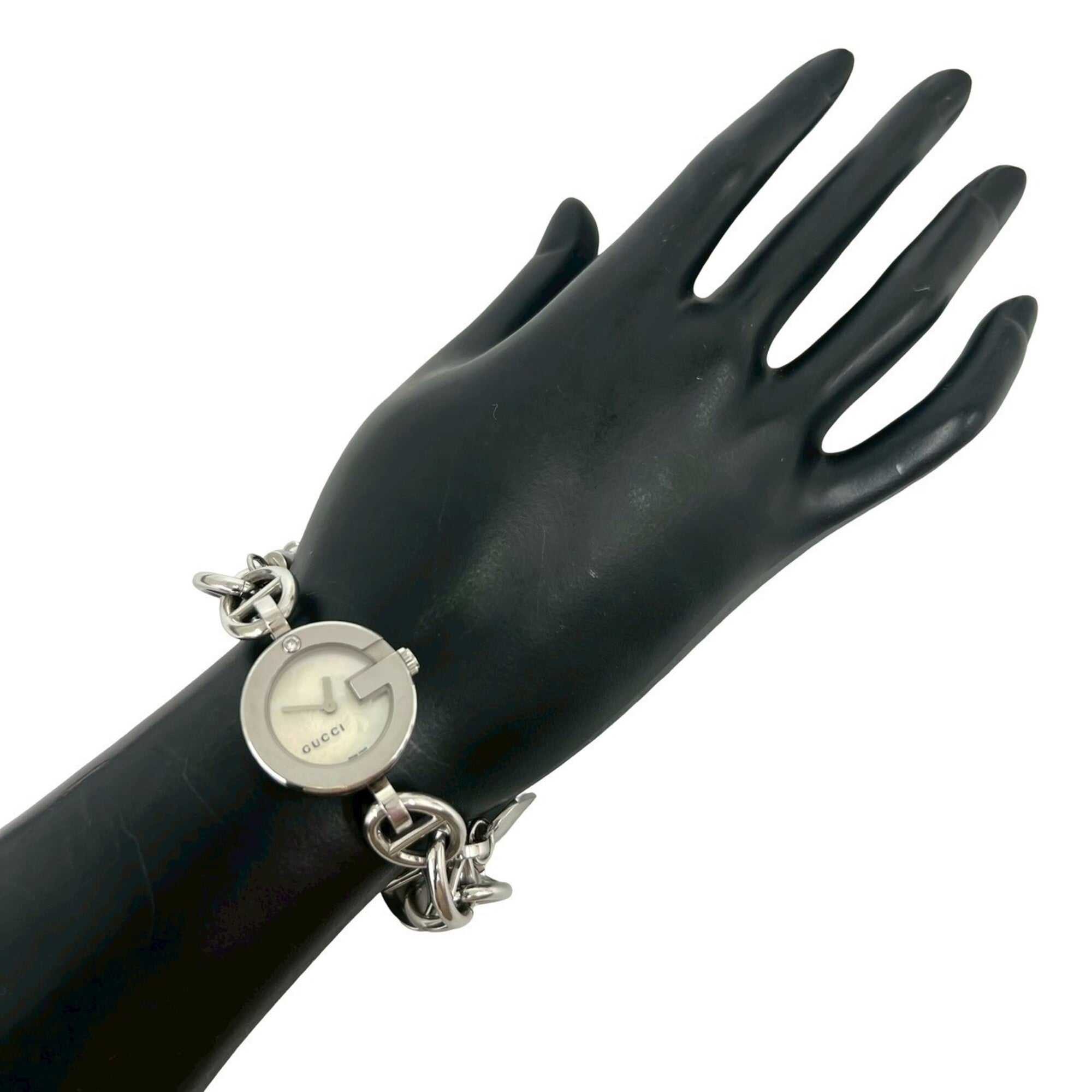 GUCCI Gucci Logo Charm Stainless Steel Quartz Wrist Silver 37369